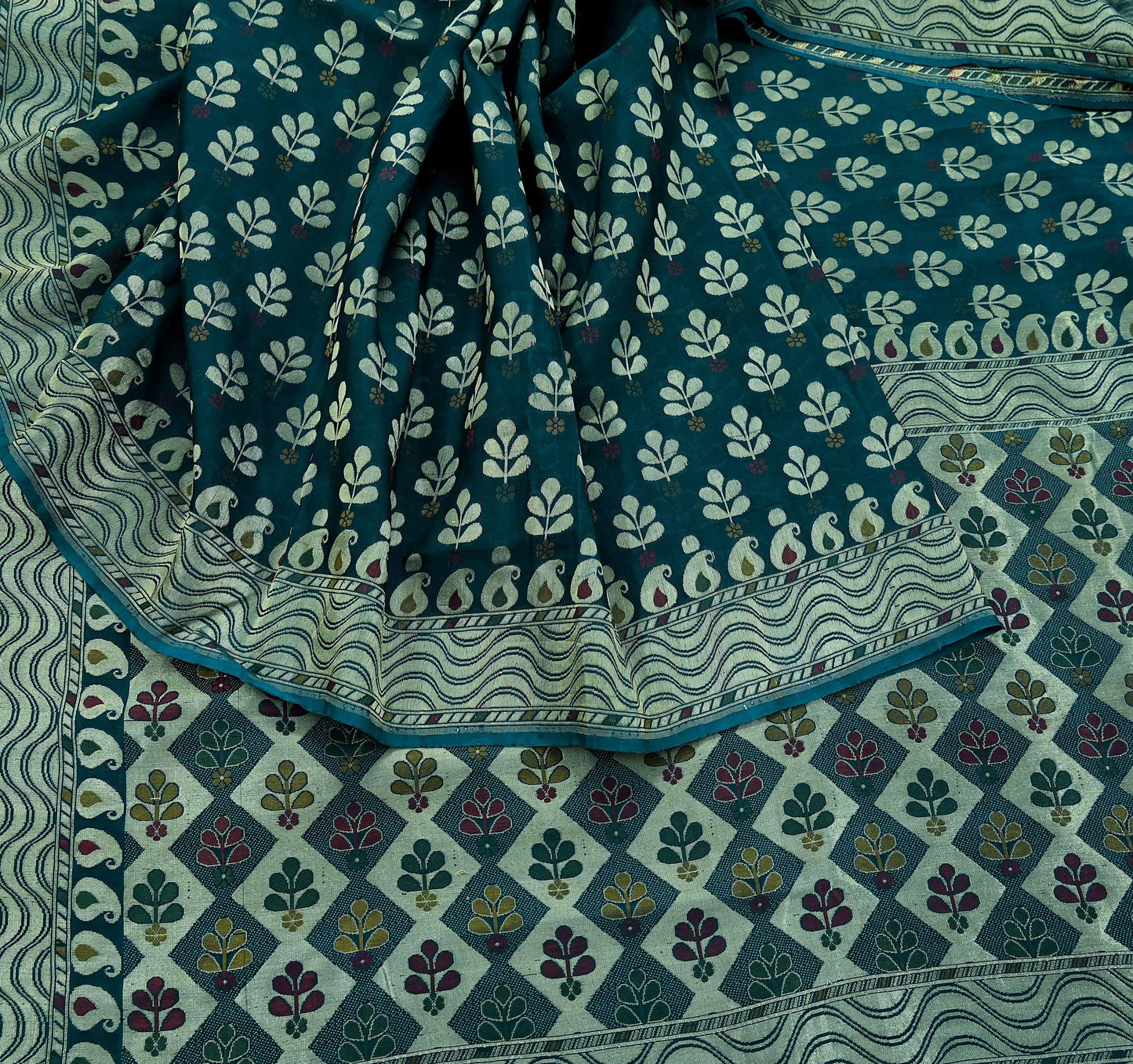 Indian Vintage Heavy Blue Saree Pure Silk Hand Woven Sari Craft Fabric 5Yd Sewing Soft Ethnic Dress Making Wedding Sari Zari