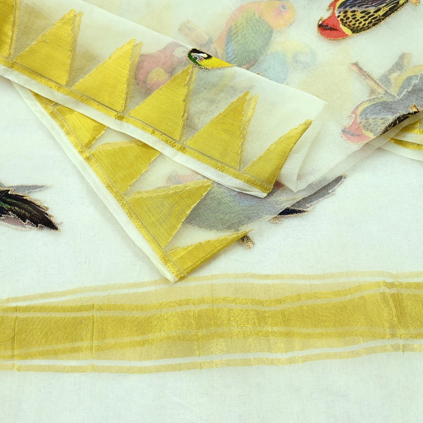 Indian Vintage Dupatta White Long Stole Organza Embroidered Scarves Veil Soft Design Fringes Scarves Scarf Parrot