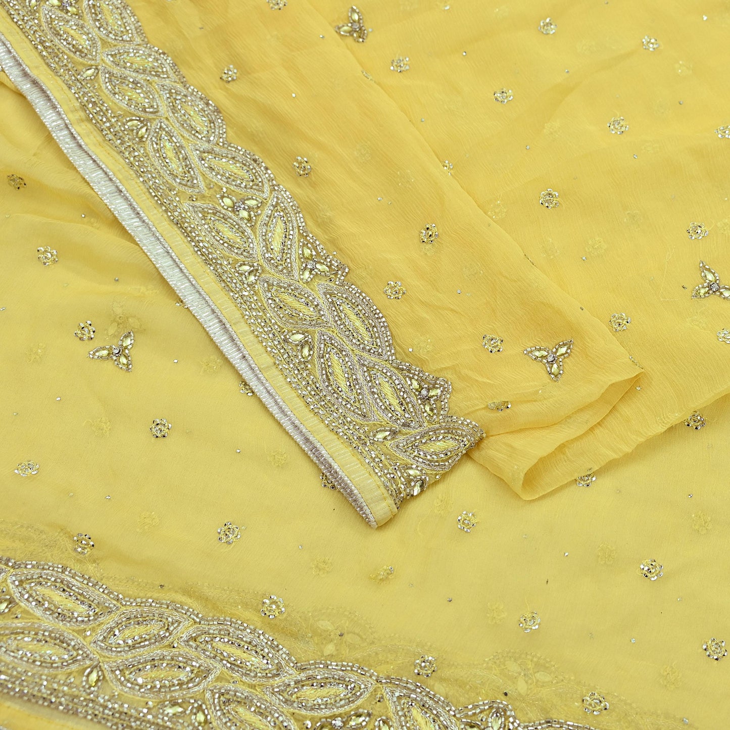 Indian Women Vintage Yellow Dupatta Pure Chiffon silk Long Stole Hand Embroidered Hijab Scarves Veil Wrap soft Zari