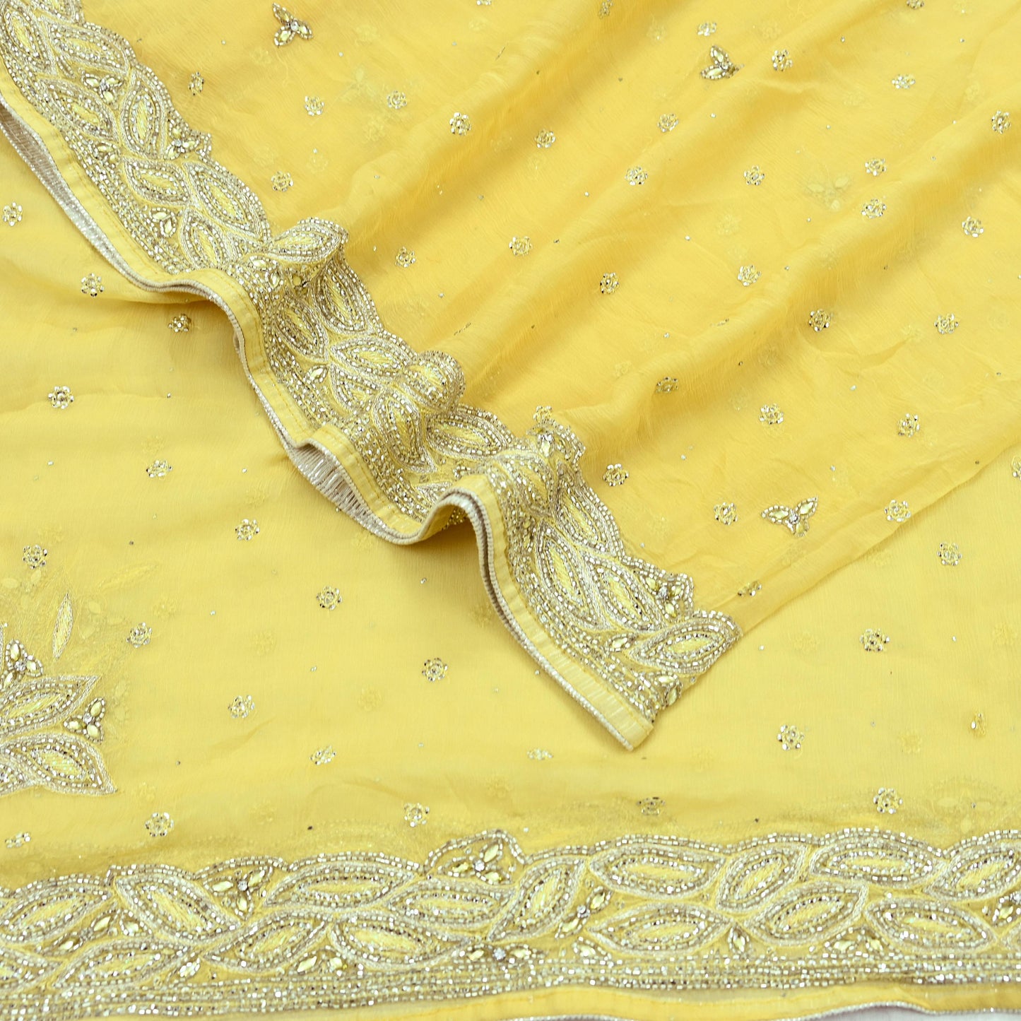 Indian Women Vintage Yellow Dupatta Pure Chiffon silk Long Stole Hand Embroidered Hijab Scarves Veil Wrap soft Zari