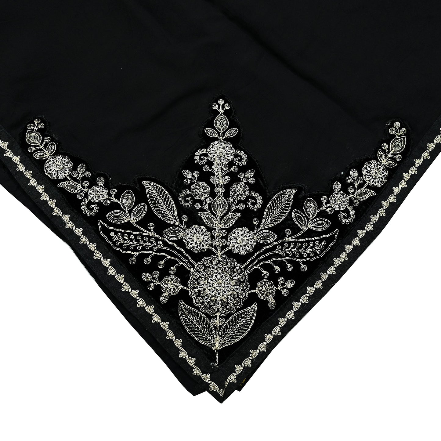 Indian Vintage Dupatta Black Long Stole Pure Organza Silk Hand Embroidered Scarves Veil Zari Sequins