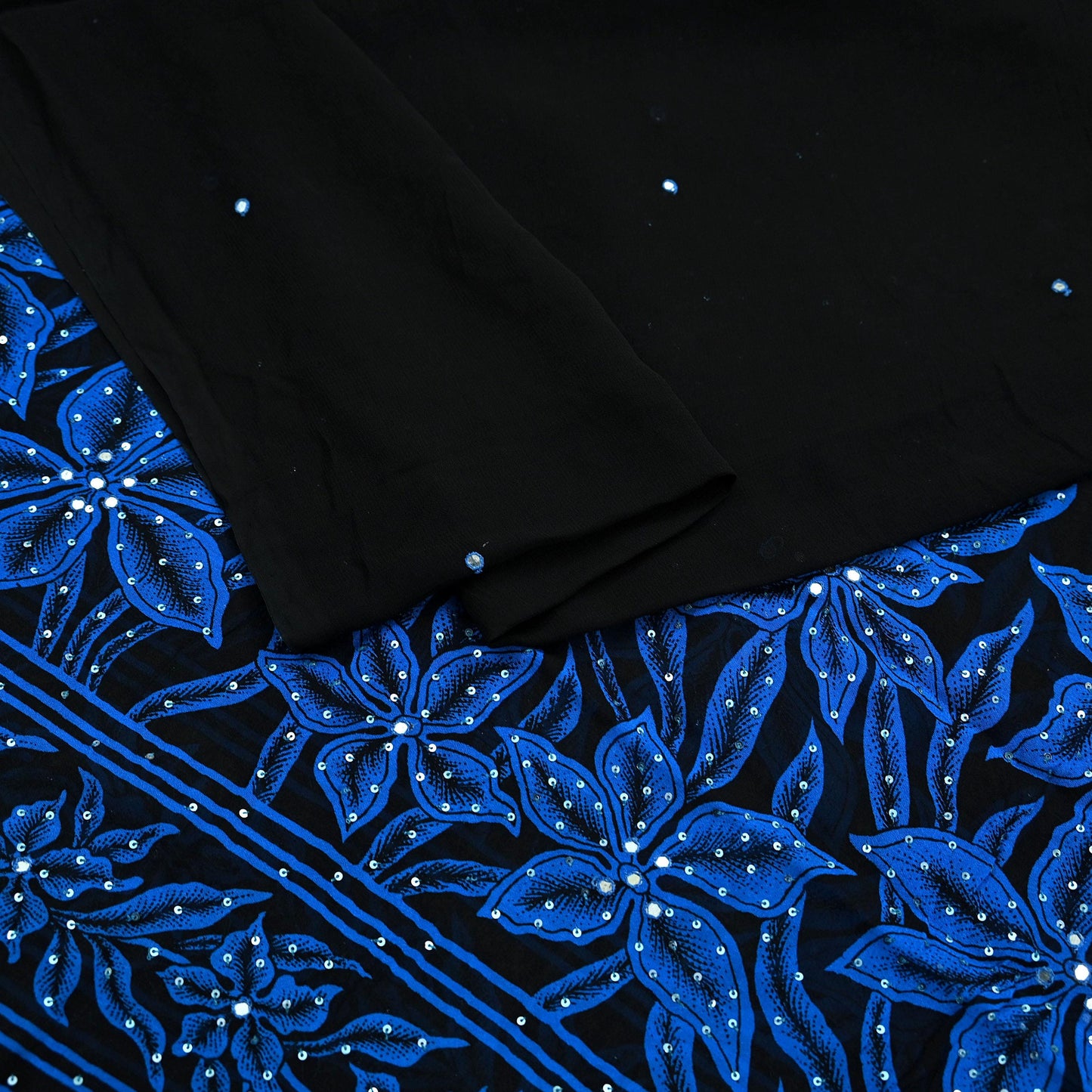Indian Vintage Black Dupatta Long Stole Blend Georgette Hand Embroidered Printed Scarves Veil Scarf Wrap Hippie Boho