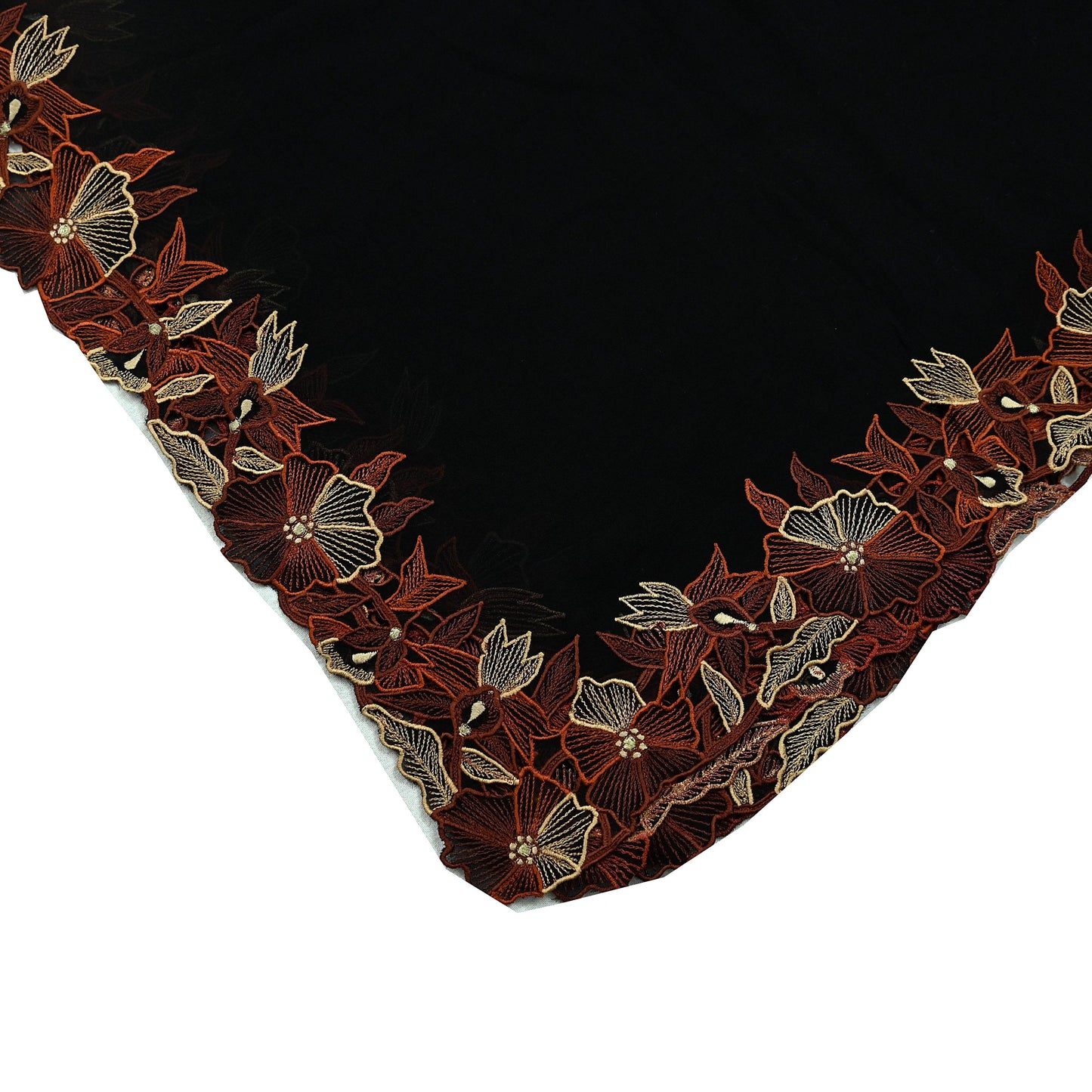 Indian Vintage Dupatta Black Pure Georgette silk Long Stole Embroidered Scarves Stole Veil Wrap Boho