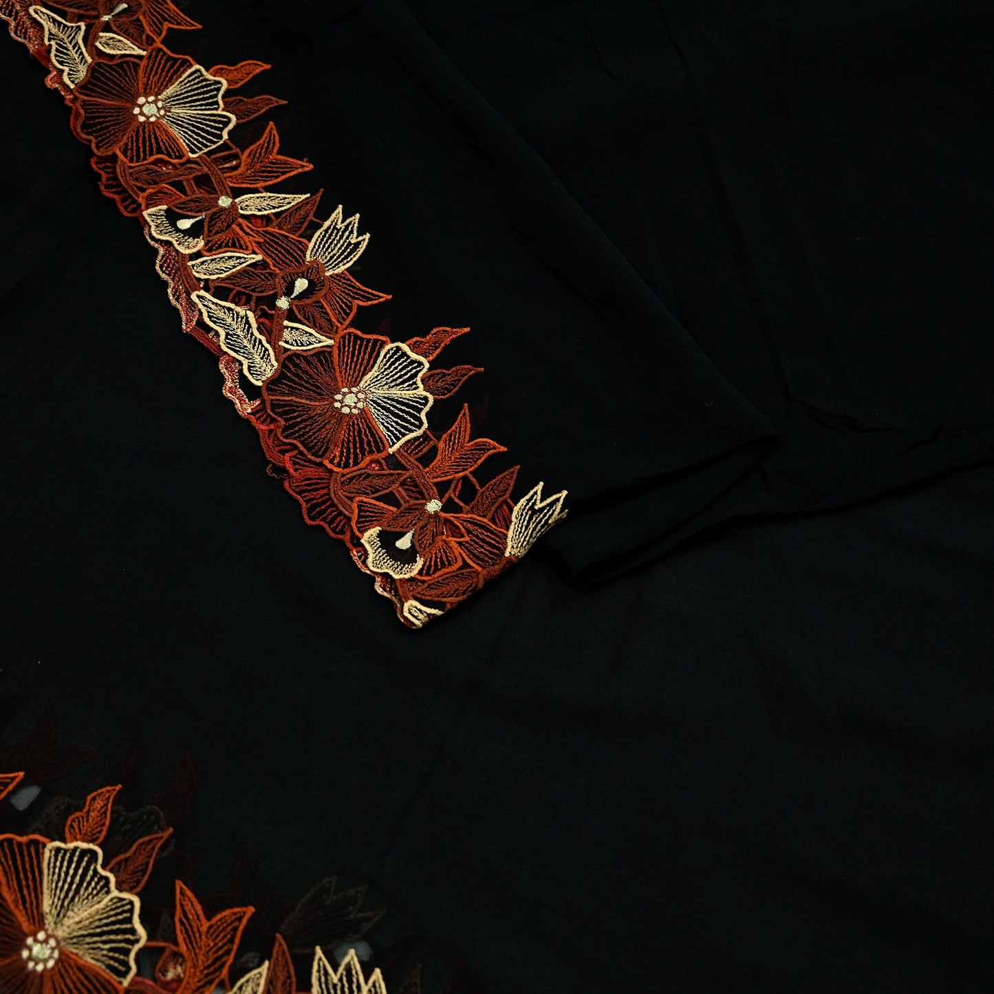 Indian Vintage Dupatta Black Pure Georgette silk Long Stole Embroidered Scarves Stole Veil Wrap Boho