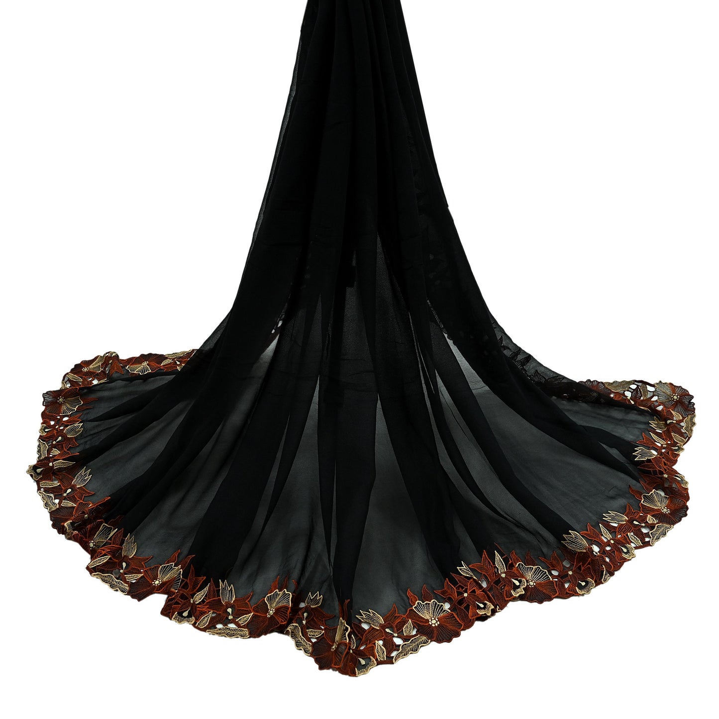 Indian Vintage Dupatta Black Pure Georgette silk Long Stole Embroidered Scarves Stole Veil Wrap Boho