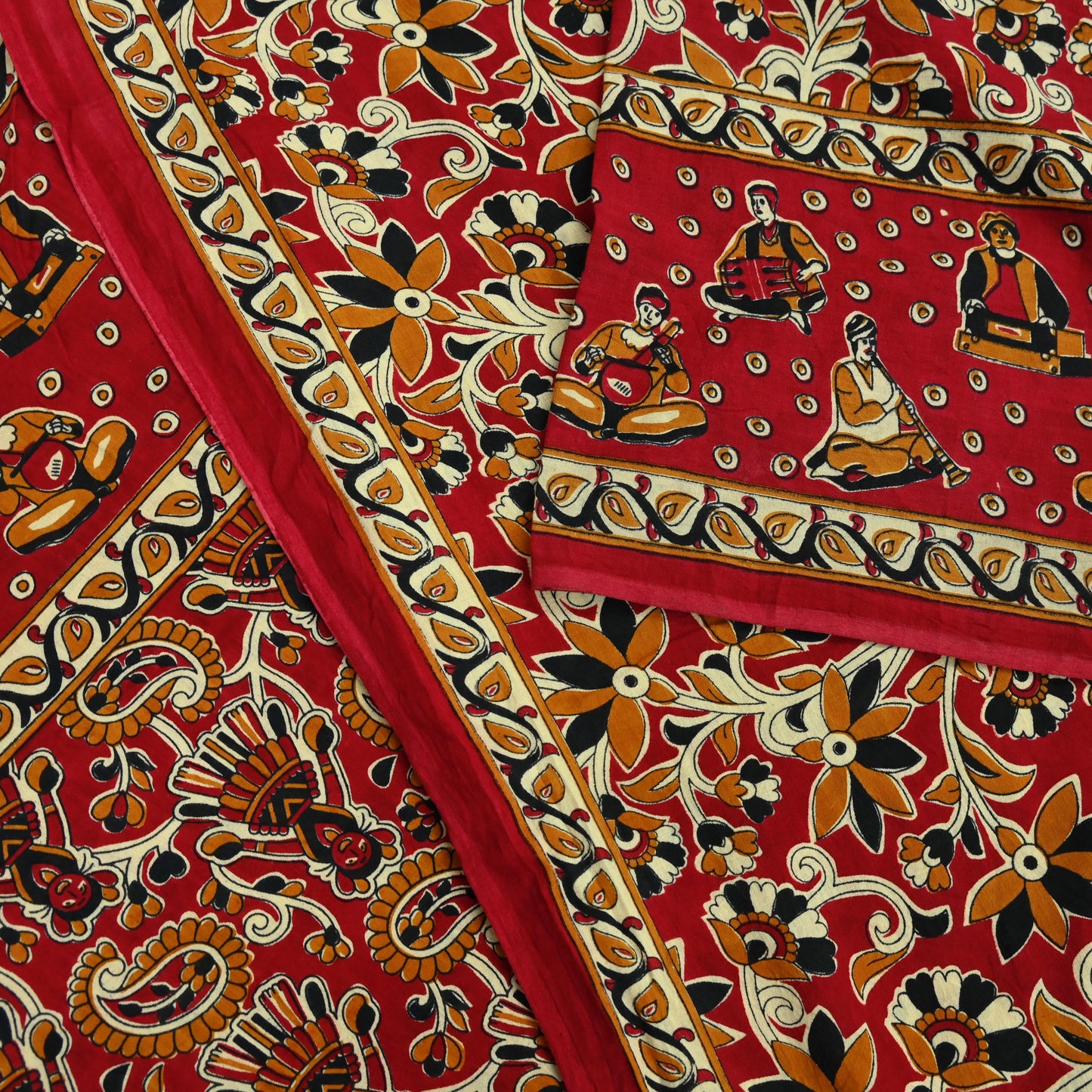 Indian Vintage Red Sarees Pure Cotton Printed Sari 5yd Sewing Craft Fabric DressMaking Soft Crafting Quilting Upcycle