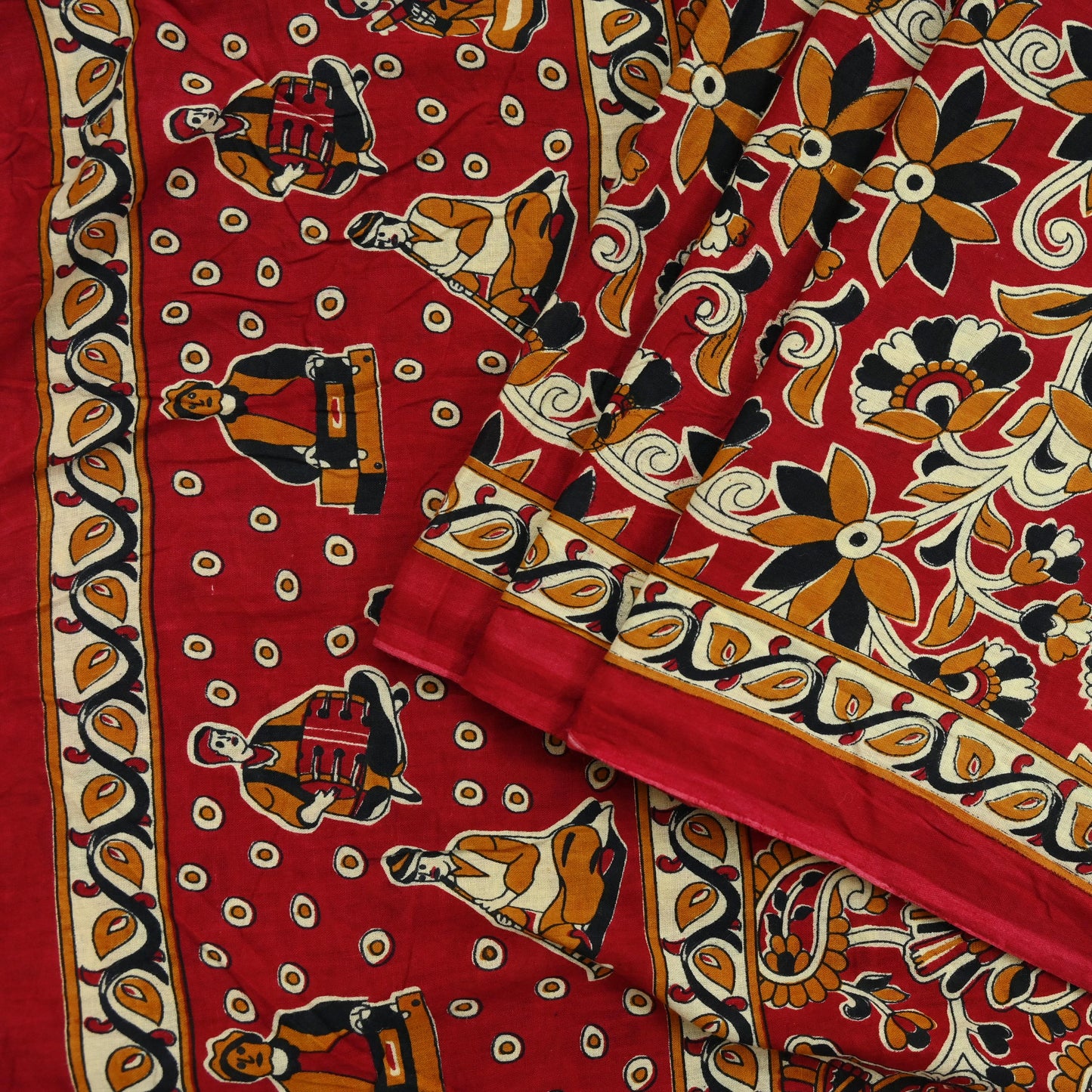 Indian Vintage Red Sarees Pure Cotton Printed Sari 5yd Sewing Craft Fabric DressMaking Soft Crafting Quilting Upcycle