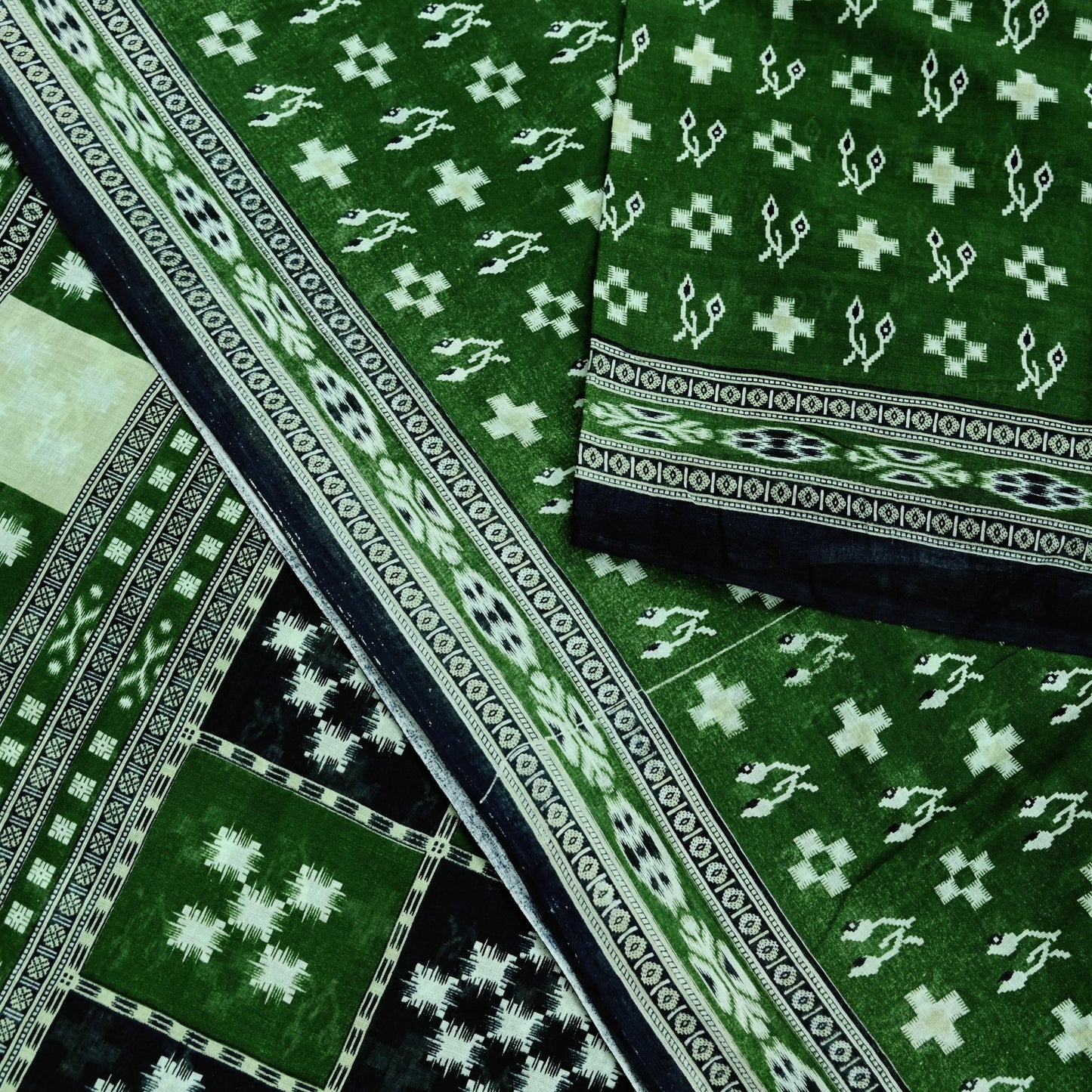 Indian Vintage Green Saree Printed Pure Cotton Sari Craft Fabric 5Yd Soft Sewing Sarong Wrap Boho Floral Upcycle Quilting For Crafting