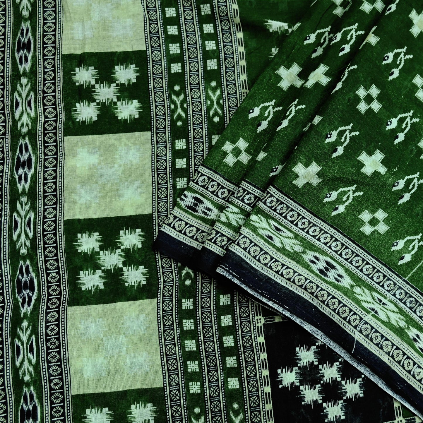 Indian Vintage Green Saree Printed Pure Cotton Sari Craft Fabric 5Yd Soft Sewing Sarong Wrap Boho Floral Upcycle Quilting For Crafting