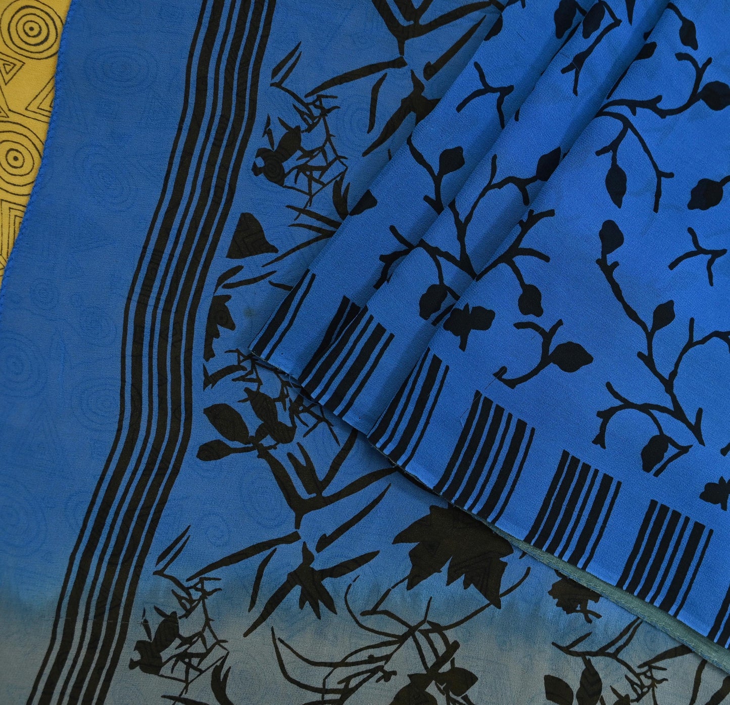 Women Vintage Sari Pure Georgette Silk Printed Saree Craft Fabric Sewing 5Yd Soft Light Dress Making Abstract Crafting Quilting