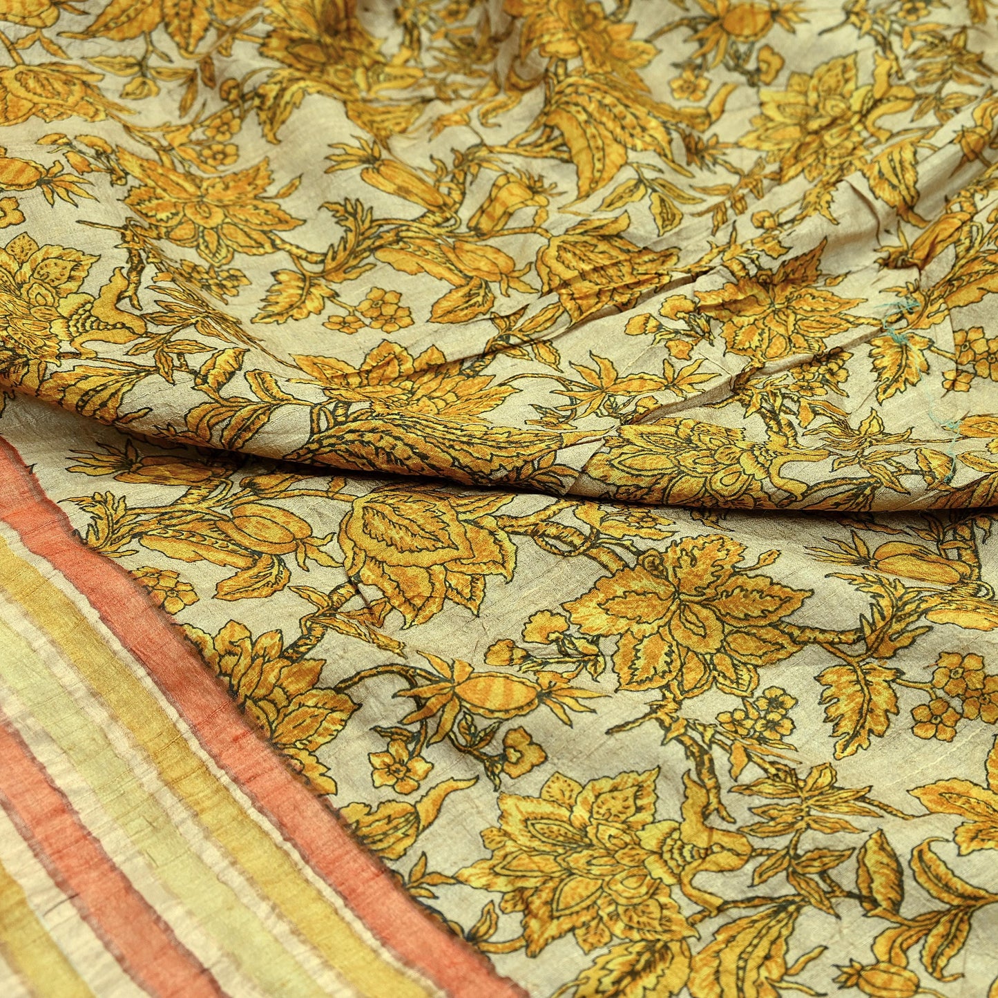 Indian Vintage Beige Saree Pure Khadi Silk Handloom Woven Zari Sari Craft Fabric 5yd Ethnic Wear Border Dress making Upcycle Fringes