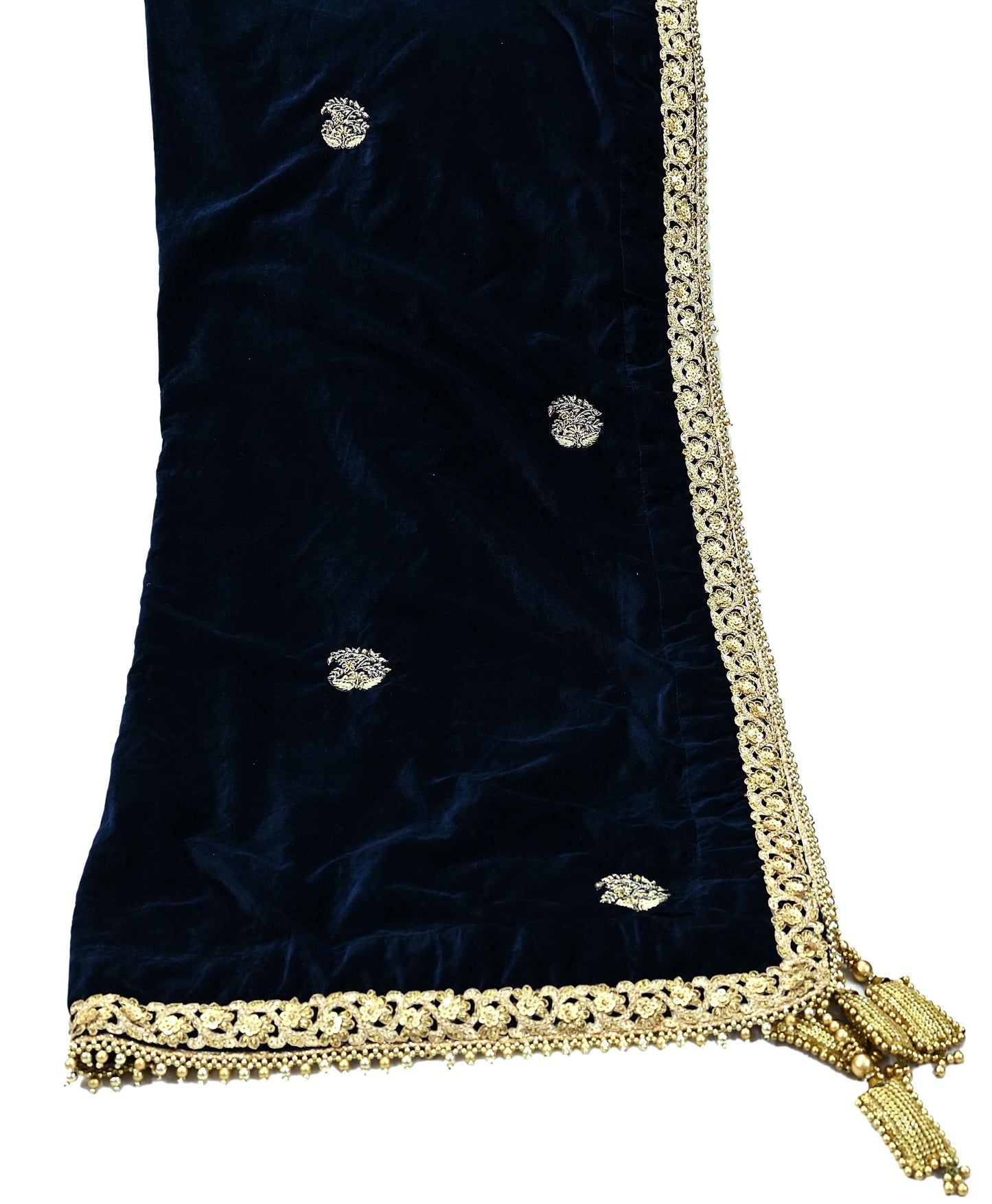 Indian Vintage Heavy Wedding Blue Dupatta Velvet Long Stole Hand Embroidered Scarves Zari Hijab Veil Wrap Bridal Dupatta Paisley