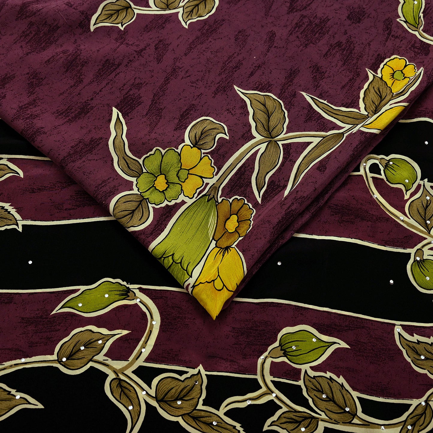 Indian Vintage Brown Saree Pure Crepe Silk Block Printed Sari 5yd Sewing Floral Soft Craft Fabric Wrap Dress Making Crafting Quilting