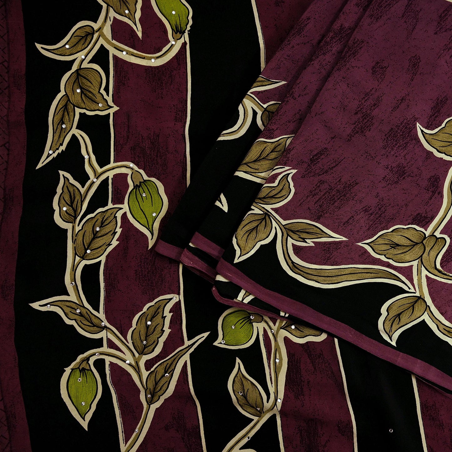 Indian Vintage Brown Saree Pure Crepe Silk Block Printed Sari 5yd Sewing Floral Soft Craft Fabric Wrap Dress Making Crafting Quilting