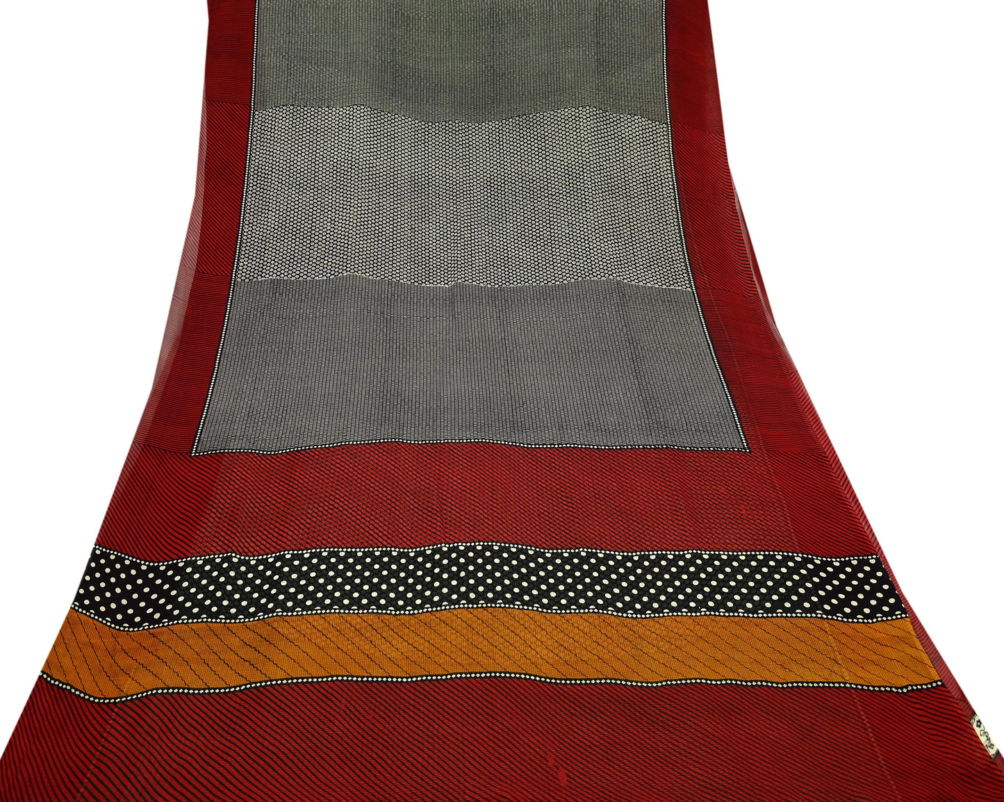 Indian Women Vintage Red & Black Saree 100% Pure Georgette Silk Printed Sari Sewing 5yd Soft Craft Fabric Stripes Dress Making Crafting