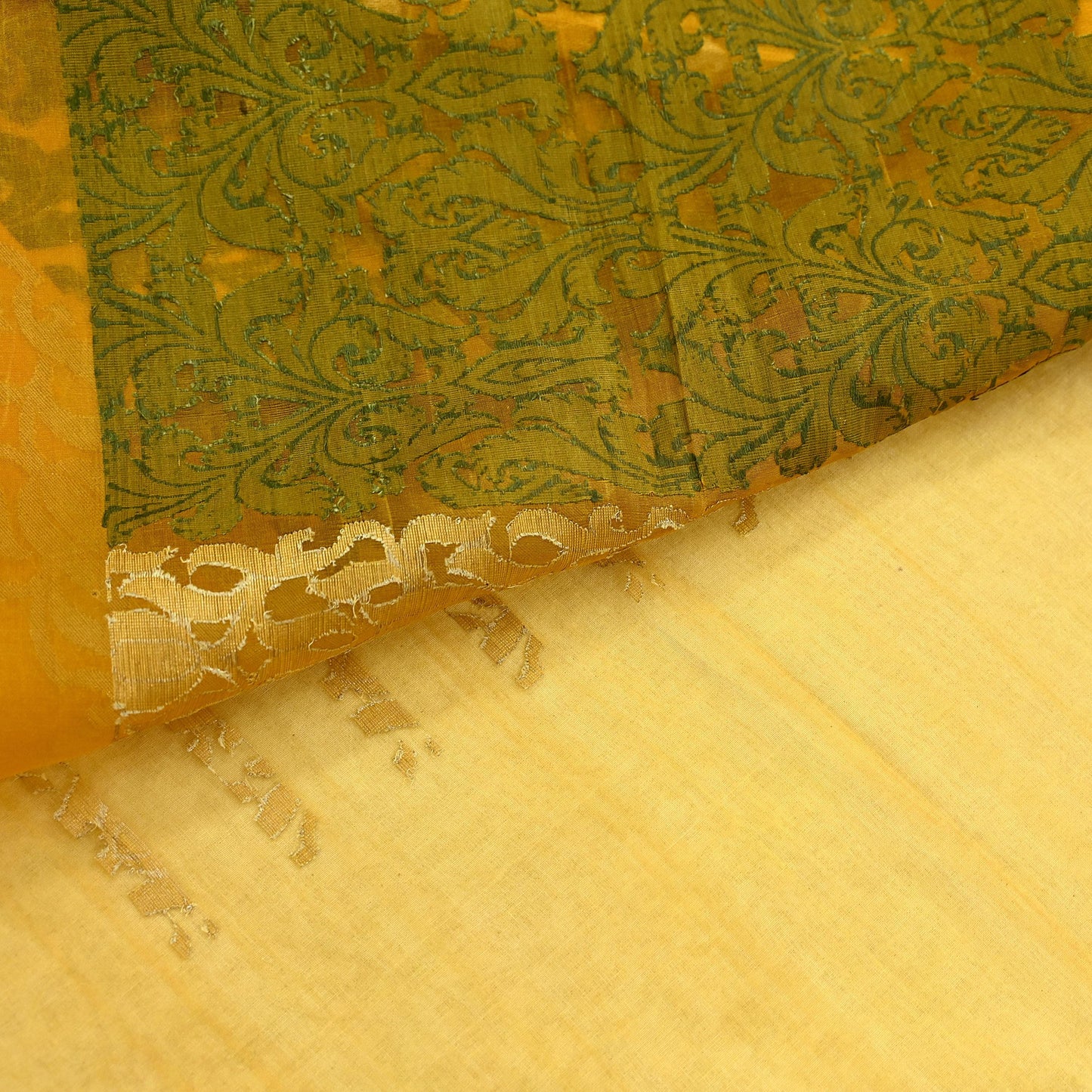 Indian Vintage Sari Saffron Hand Woven 100% Pure Organza Silk Saree Craft Fabric 5Yd Dress Making Crafting Quilting Upcycle