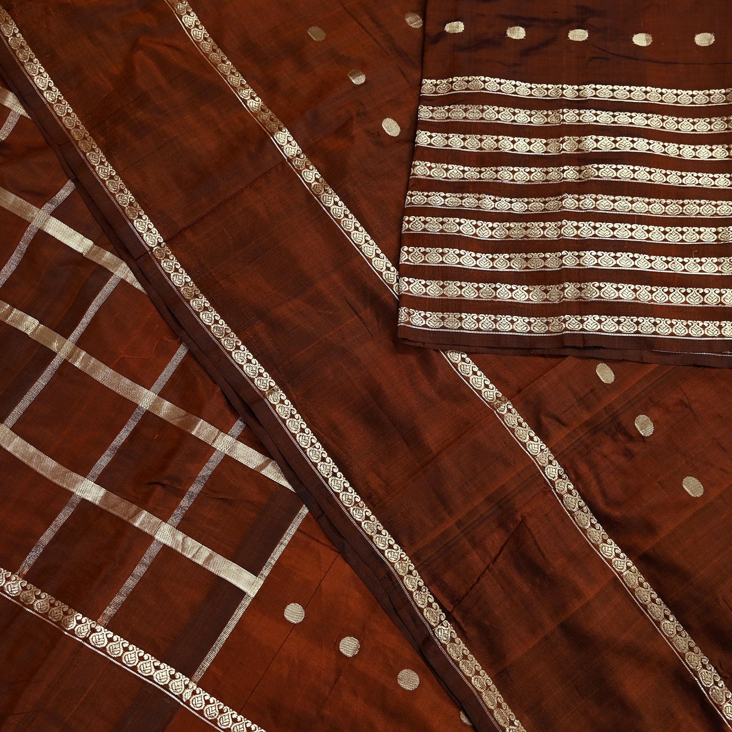 Indian Vintage Sari Rusty Mysore Silk Woven Sarees Craft Fabric 5Yd Ethnic South silk Dress Making Crafting Upcycle Quilting Zari Border