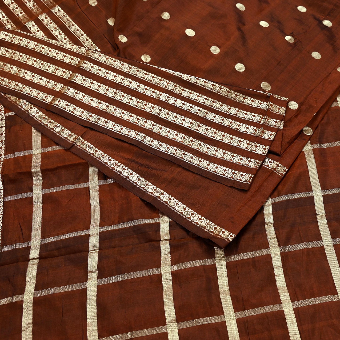 Indian Vintage Sari Rusty Mysore Silk Woven Sarees Craft Fabric 5Yd Ethnic South silk Dress Making Crafting Upcycle Quilting Zari Border
