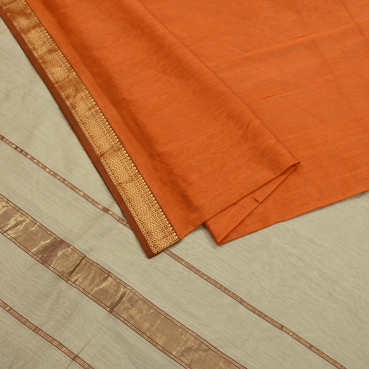 Indian Vintage Sari Orange & Beige Pure chanderi Silk Woven Sarees Craft Fabric 8Yd Soft Golden Zari Bollywood Sarees Crafting Upcycle