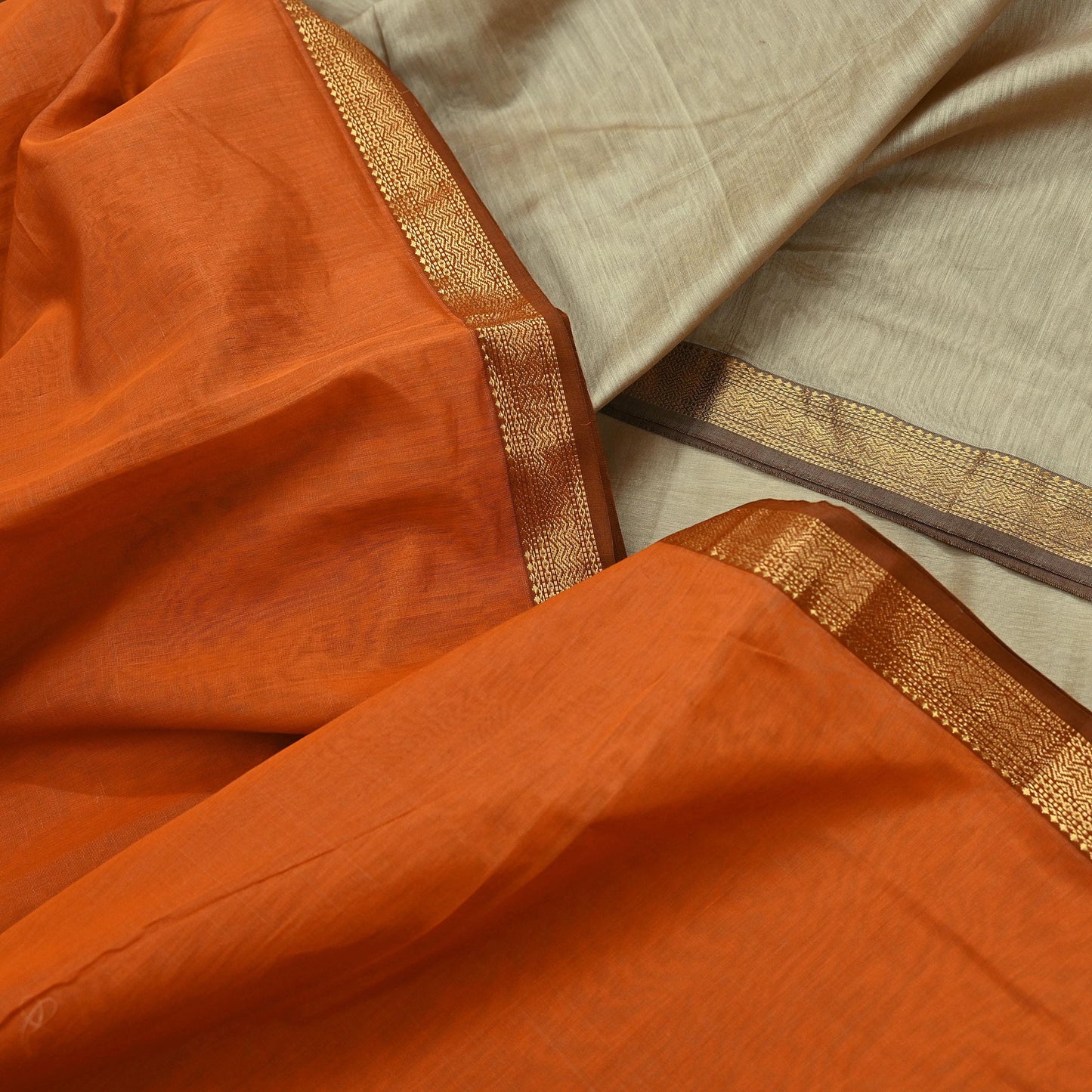Indian Vintage Sari Orange & Beige Pure chanderi Silk Woven Sarees Craft Fabric 8Yd Soft Golden Zari Bollywood Sarees Crafting Upcycle