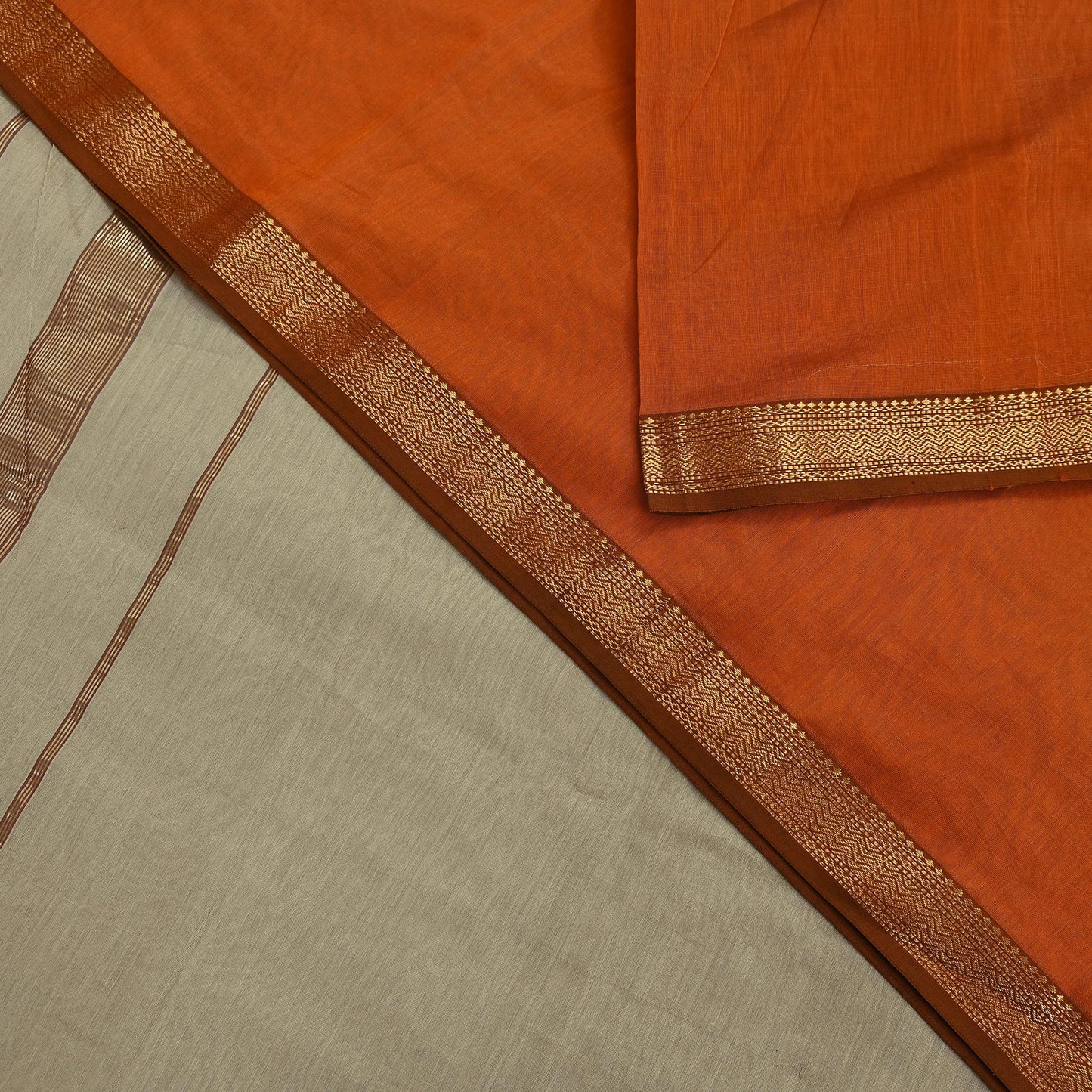 Indian Vintage Sari Orange & Beige Pure chanderi Silk Woven Sarees Craft Fabric 8Yd Soft Golden Zari Bollywood Sarees Crafting Upcycle