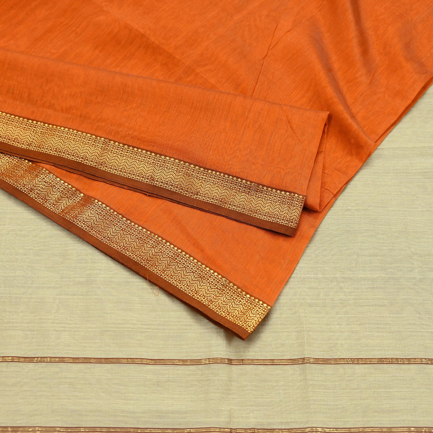 Indian Vintage Sari Orange & Beige Pure chanderi Silk Woven Sarees Craft Fabric 8Yd Soft Golden Zari Bollywood Sarees Crafting Upcycle
