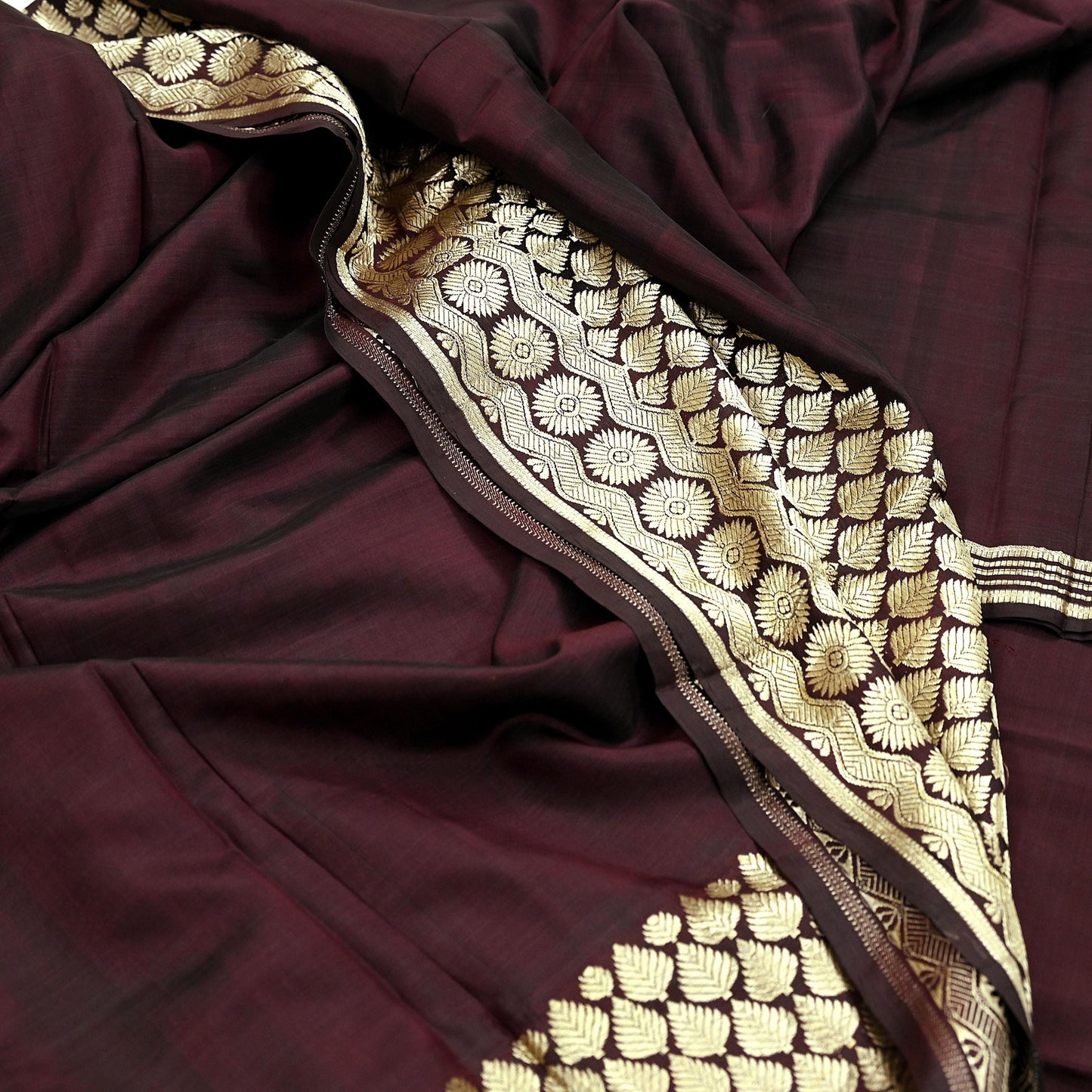 Indian Vintage Sari Maroon Mysore Silk Woven Sarees Craft Fabric 5Yd Ethnic South silk Dress Making Crafting Upcycle Quilting Zari Border