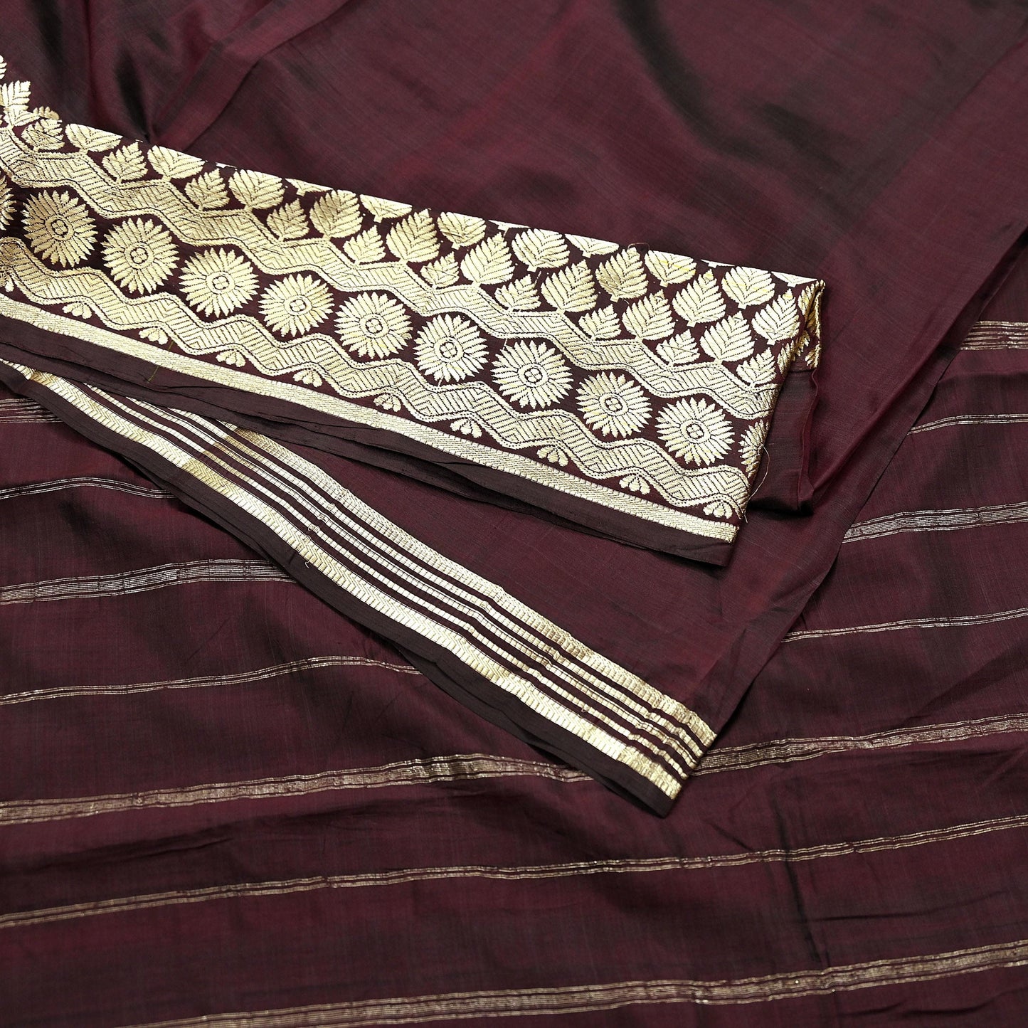 Indian Vintage Sari Maroon Mysore Silk Woven Sarees Craft Fabric 5Yd Ethnic South silk Dress Making Crafting Upcycle Quilting Zari Border