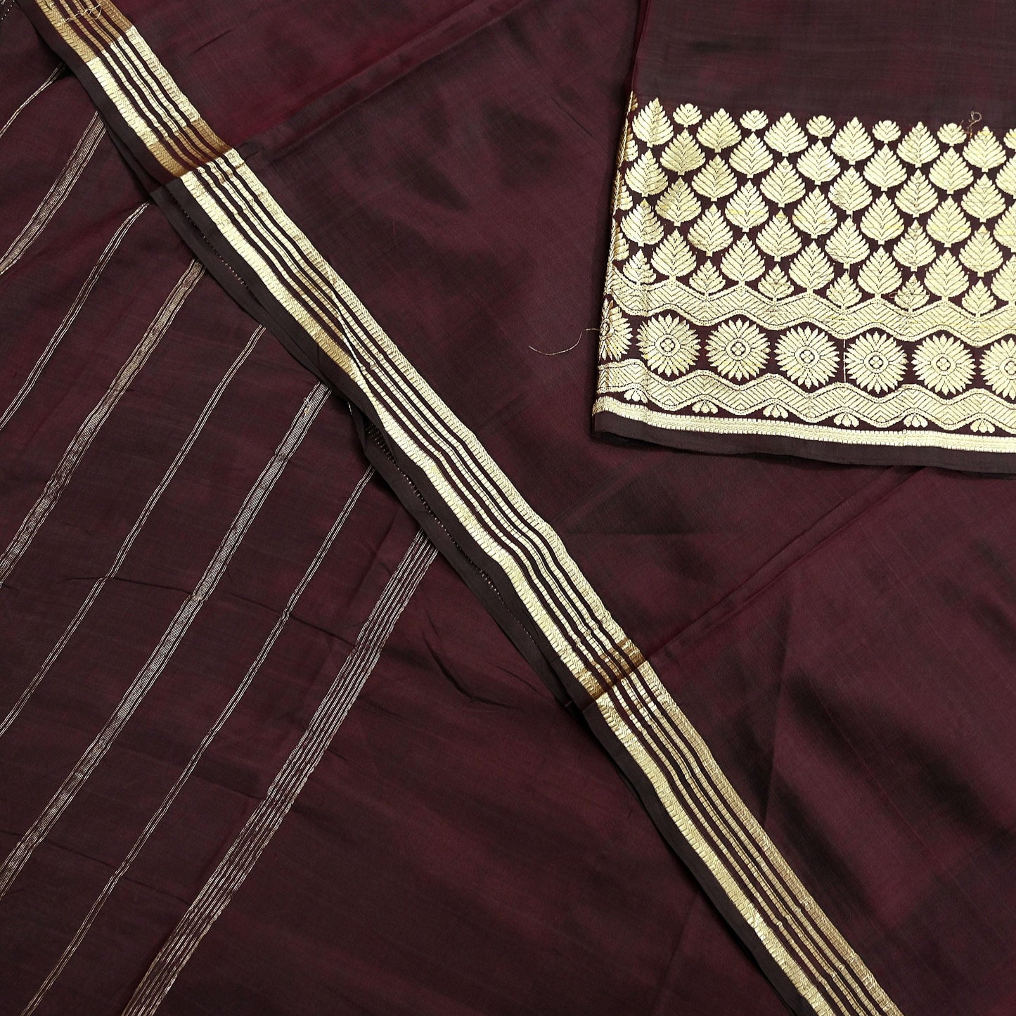 Indian Vintage Sari Maroon Mysore Silk Woven Sarees Craft Fabric 5Yd Ethnic South silk Dress Making Crafting Upcycle Quilting Zari Border