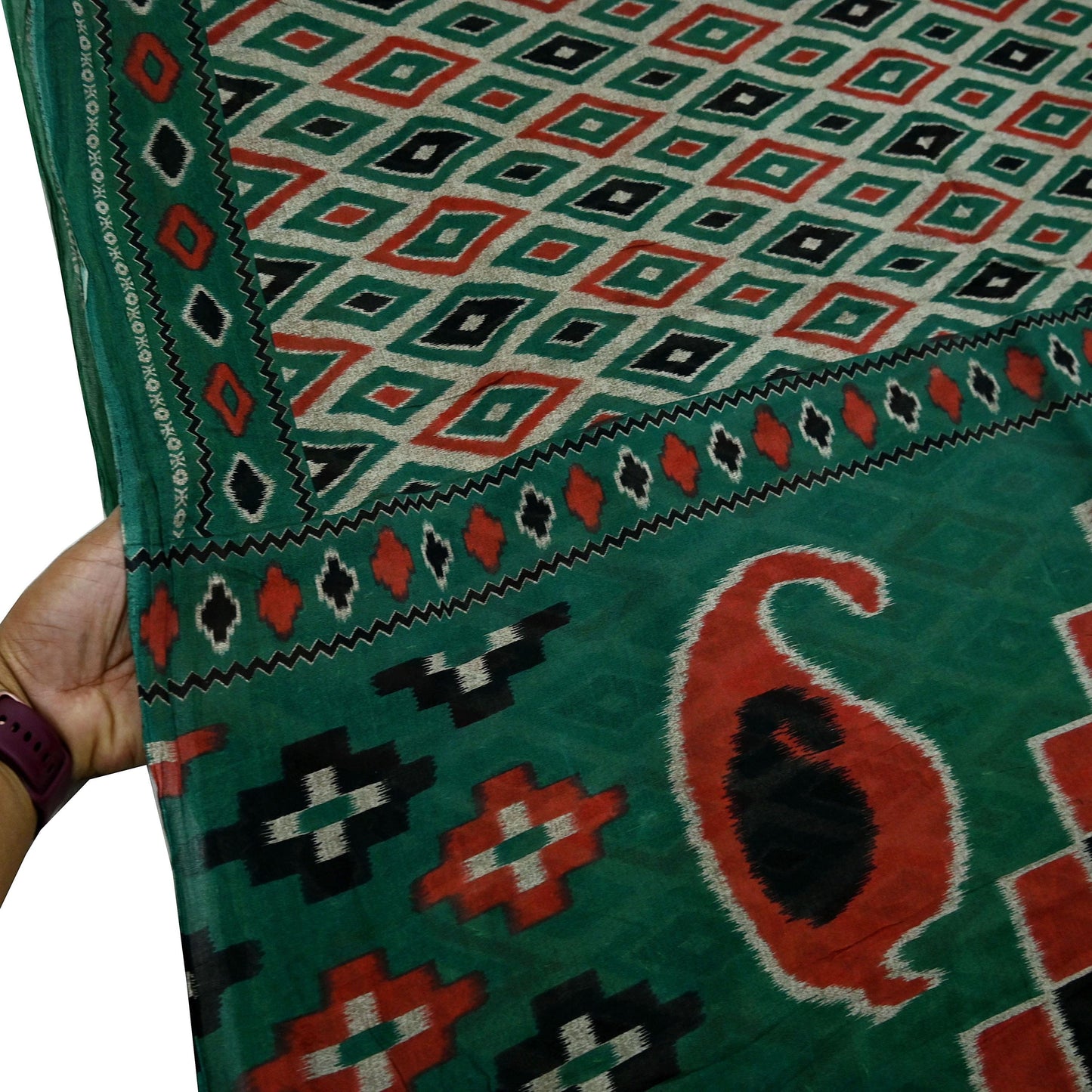 Indian Vintage Green Saree Printed Pure Cotton Sari Craft Fabric 5Yd Soft Sewing Sarong Wrap Boho Floral Dress Making Quilting Crafting