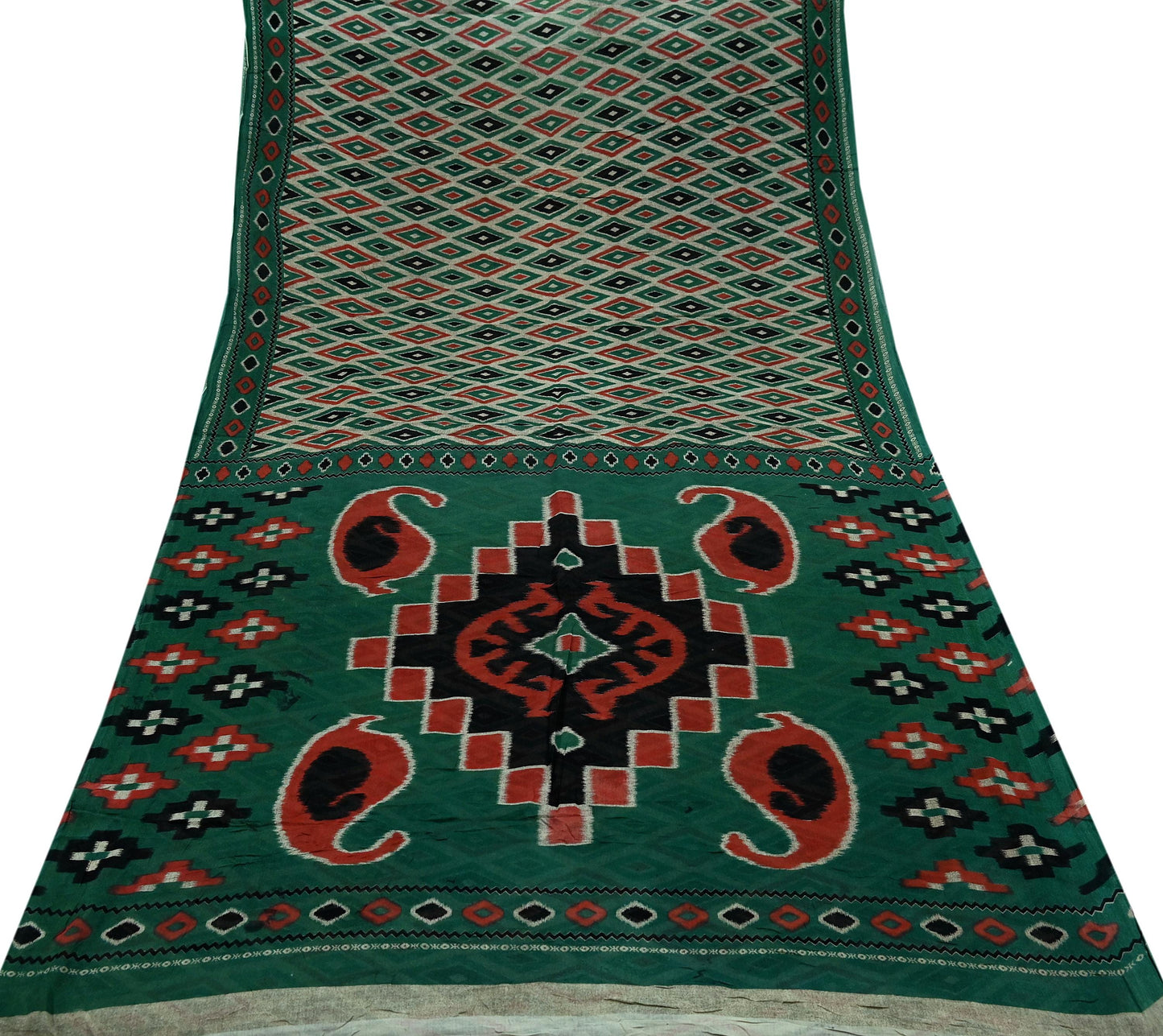Indian Vintage Green Saree Printed Pure Cotton Sari Craft Fabric 5Yd Soft Sewing Sarong Wrap Boho Floral Dress Making Quilting Crafting