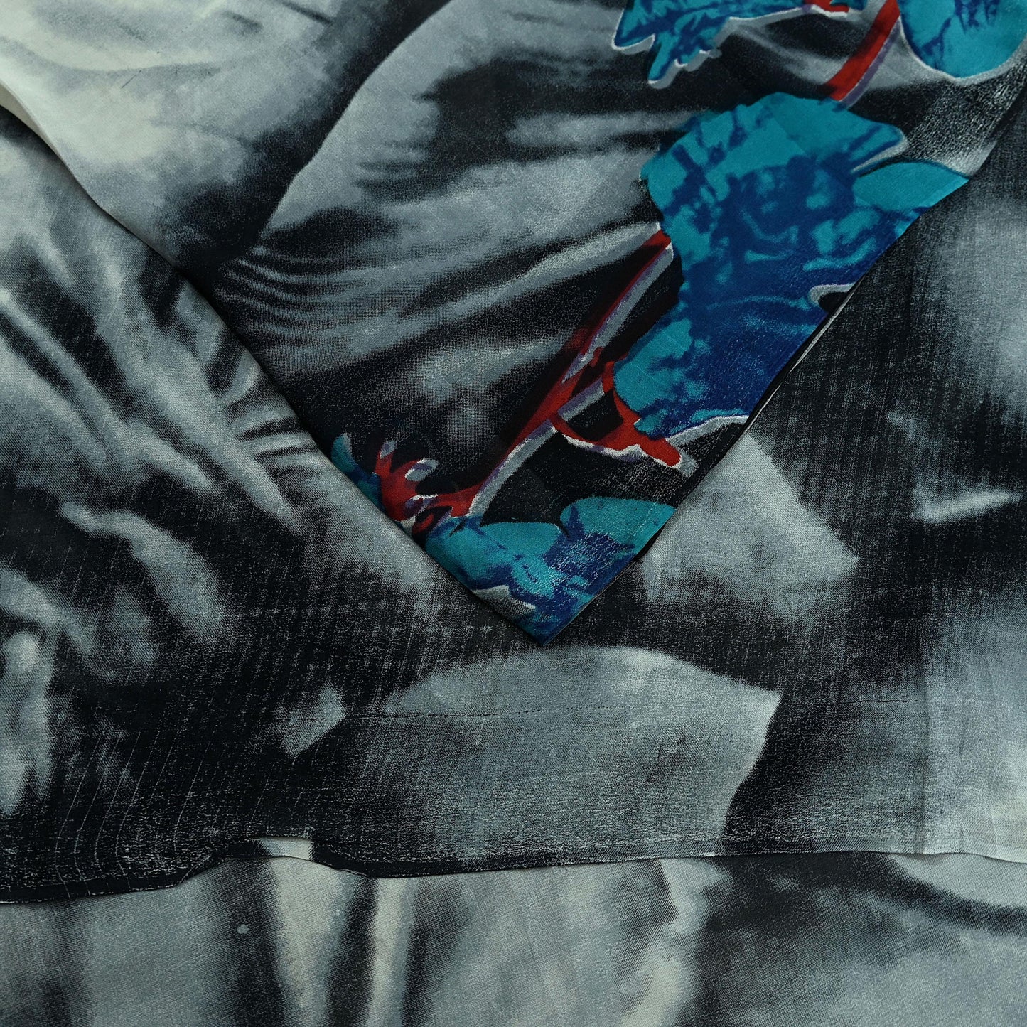 Women Indian Vintage Sari Gray & Black Pure Georgette Silk Printed Sarees Craft Fabric Sewing 5Yd Soft Dress Making Floral Quilting Crafting