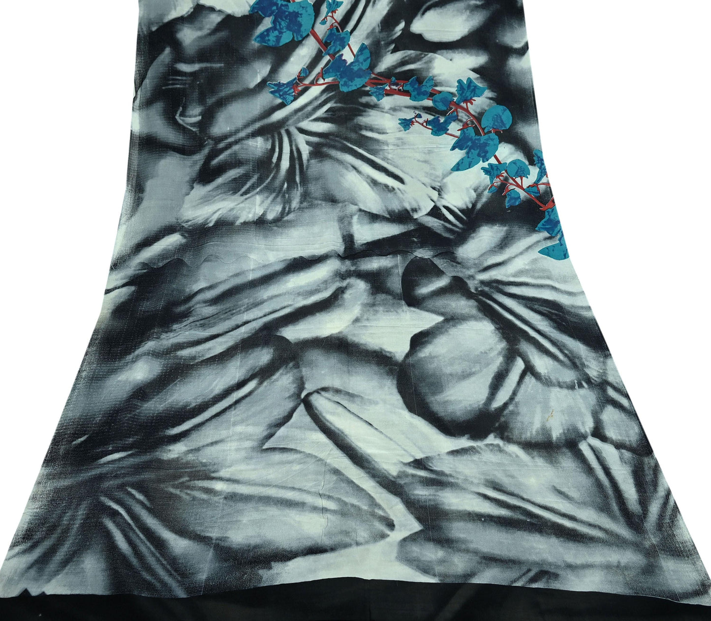 Women Indian Vintage Sari Gray & Black Pure Georgette Silk Printed Sarees Craft Fabric Sewing 5Yd Soft Dress Making Floral Quilting Crafting