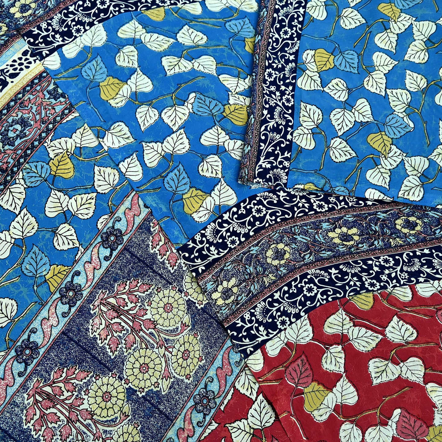 Indian Vintage Pink & Blue Saree Moss Crepe Printed Sari 5yd Sewing Floral Soft Craft Fabric Dressmaking