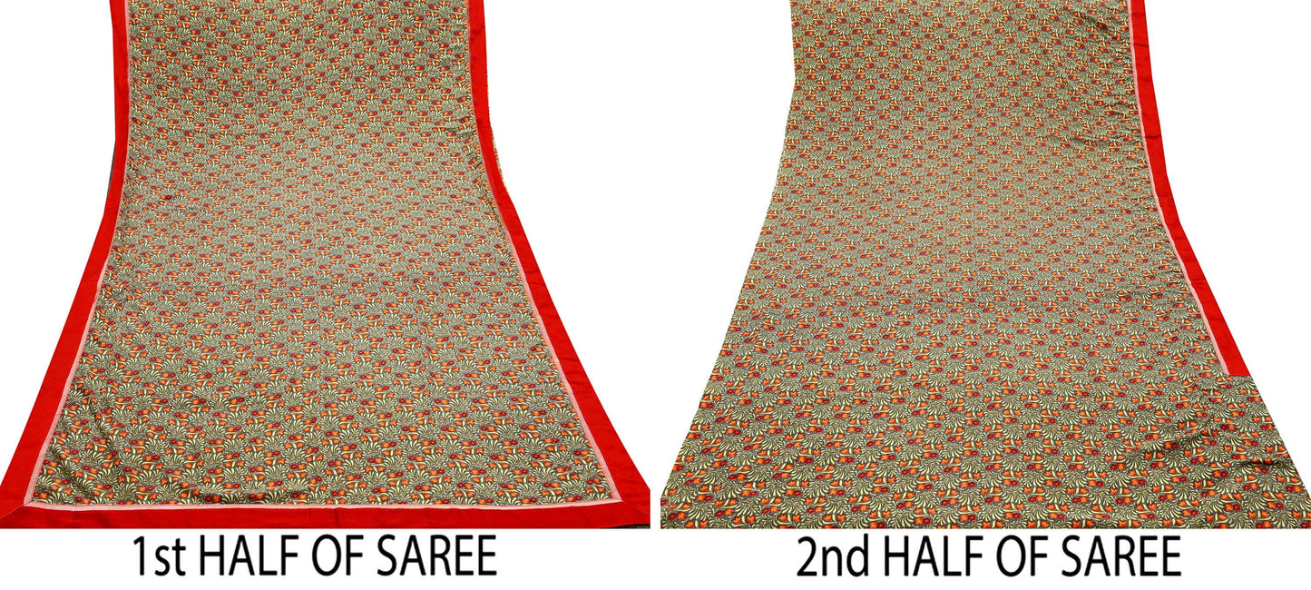 Indian Vintage Gray Sarees Moss Crepe Printed Sari 5yd Sewing Floral Soft Craft Fabric DressMaking For Crafting Quilting Upcycle