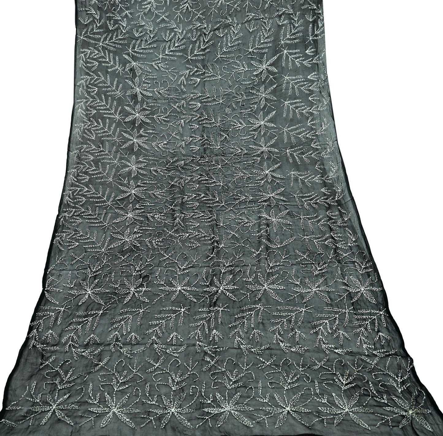 Indian Vintage Dupatta Black Long Stole Hand Embroidered kantha stole Blend Cotton Scarves Veil Wrap Soft Floral