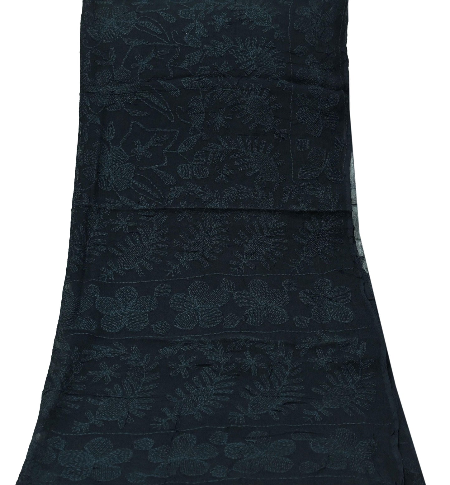 Indian Black Vintage Dupatta Long Stole Hand Embroidered kantha stole Blend Cotton Scarves Veil Wrap Soft Floral