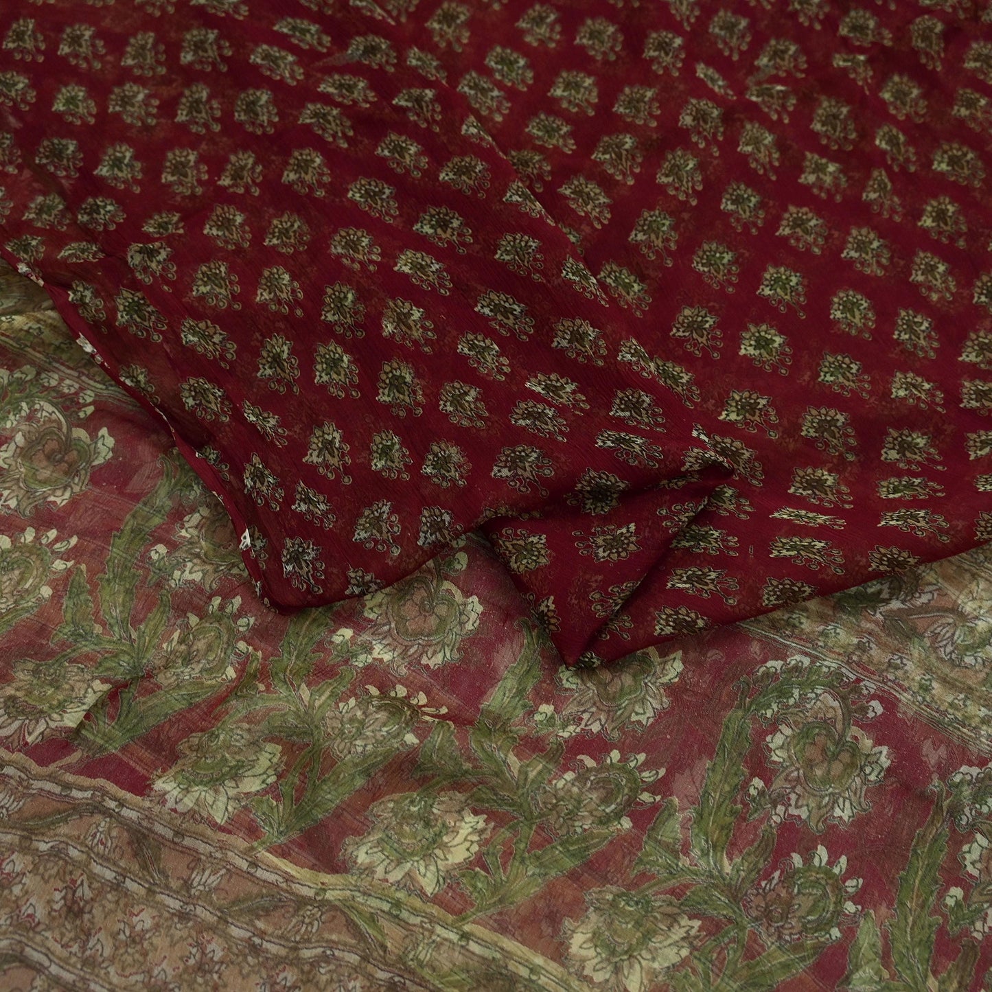Indian Vintage Maroon Dupatta Long Stole Pure Chiffon Silk Digital Printed Scarves Veil Hijab