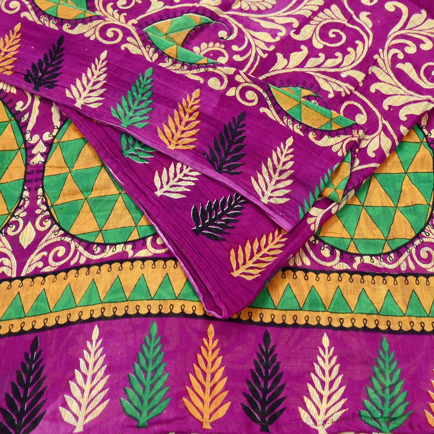Indian Vintage Sari Purple & Ivory Pure Cotton Printed Saree 5Yd Craft Fabric Sewing Sarong Wrap Boho Floral Quilting crafting dressmaking