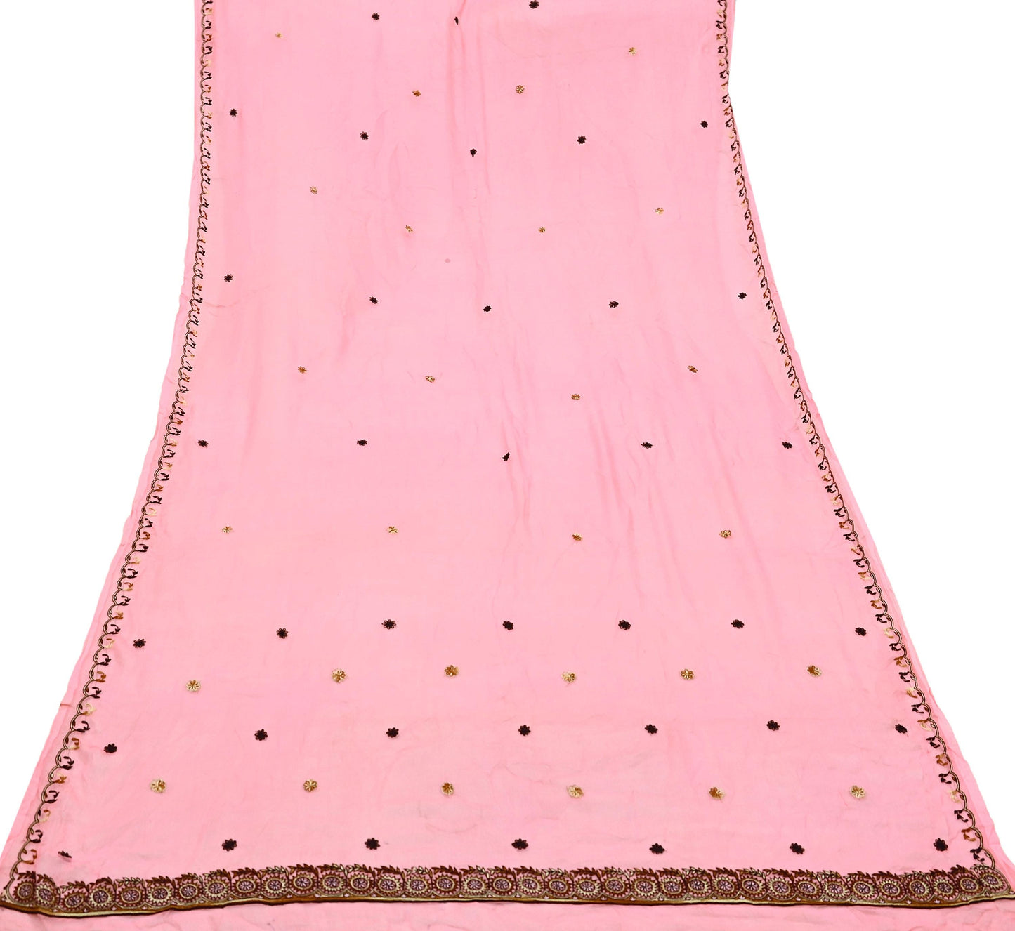 Indian Vintage Peach Dupatta Pure Chiffon silk Long Stole Hand Embroidered Scarves Floral Design Stole Veil Wrap Zari Zardozi