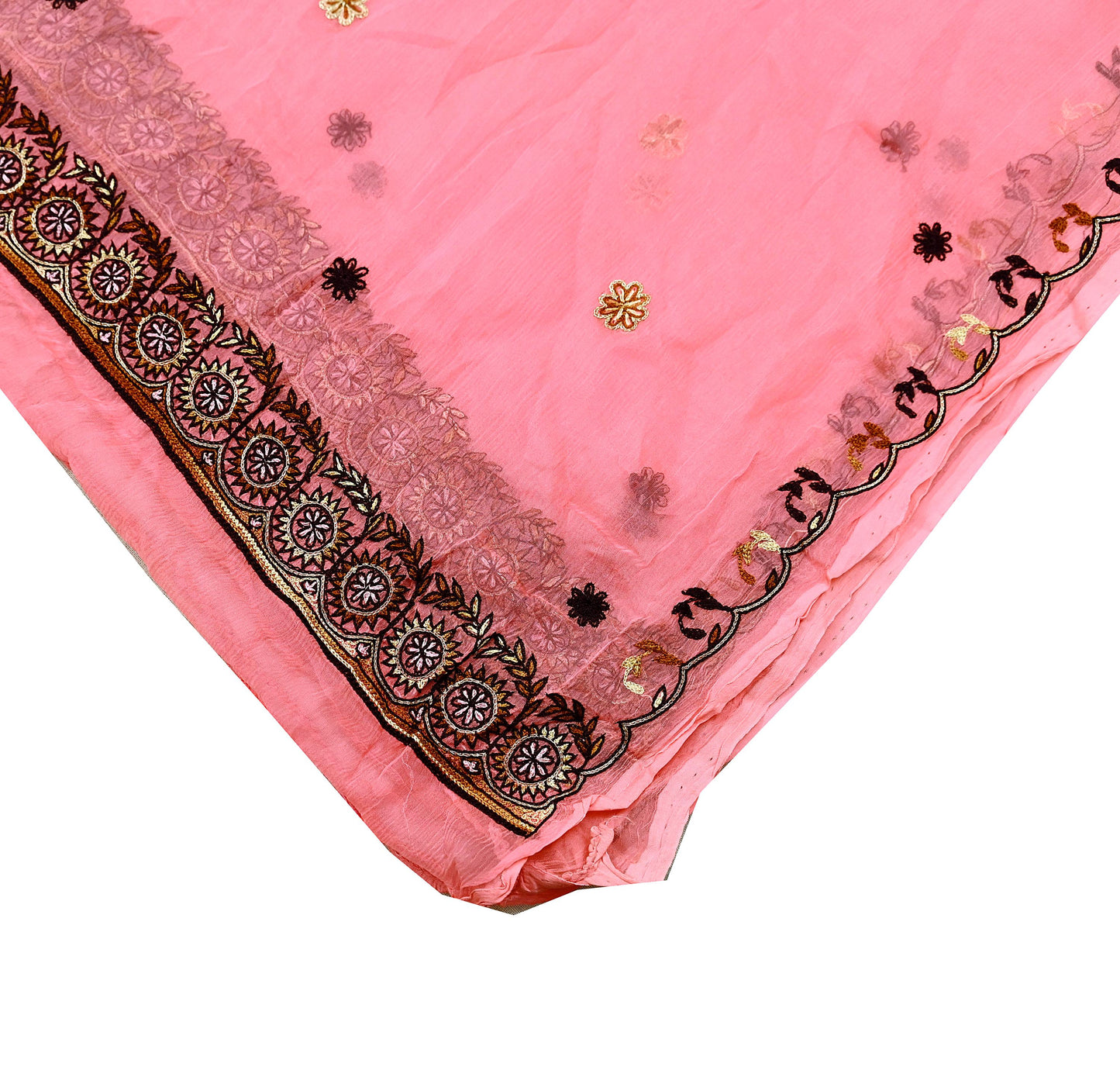 Indian Vintage Peach Dupatta Pure Chiffon silk Long Stole Hand Embroidered Scarves Floral Design Stole Veil Wrap Zari Zardozi