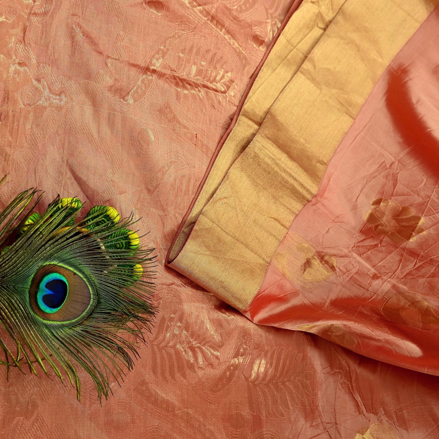 Indian Vintage Sari Peach Blend Silk Woven Kanjivaram Saree Zari 5Yd Ethnic Craft Fabric Dress making For Crafting Quilting