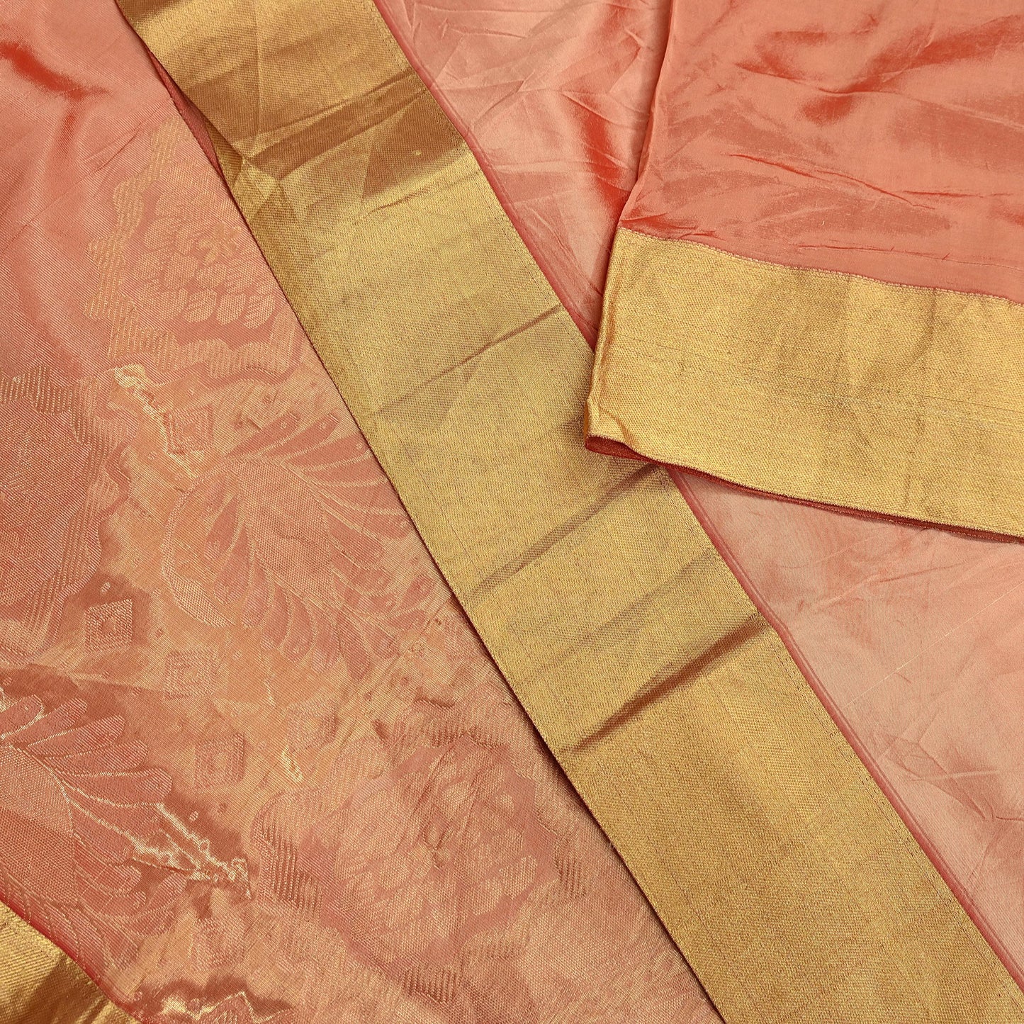 Indian Vintage Sari Peach Blend Silk Woven Kanjivaram Saree Zari 5Yd Ethnic Craft Fabric Dress making For Crafting Quilting