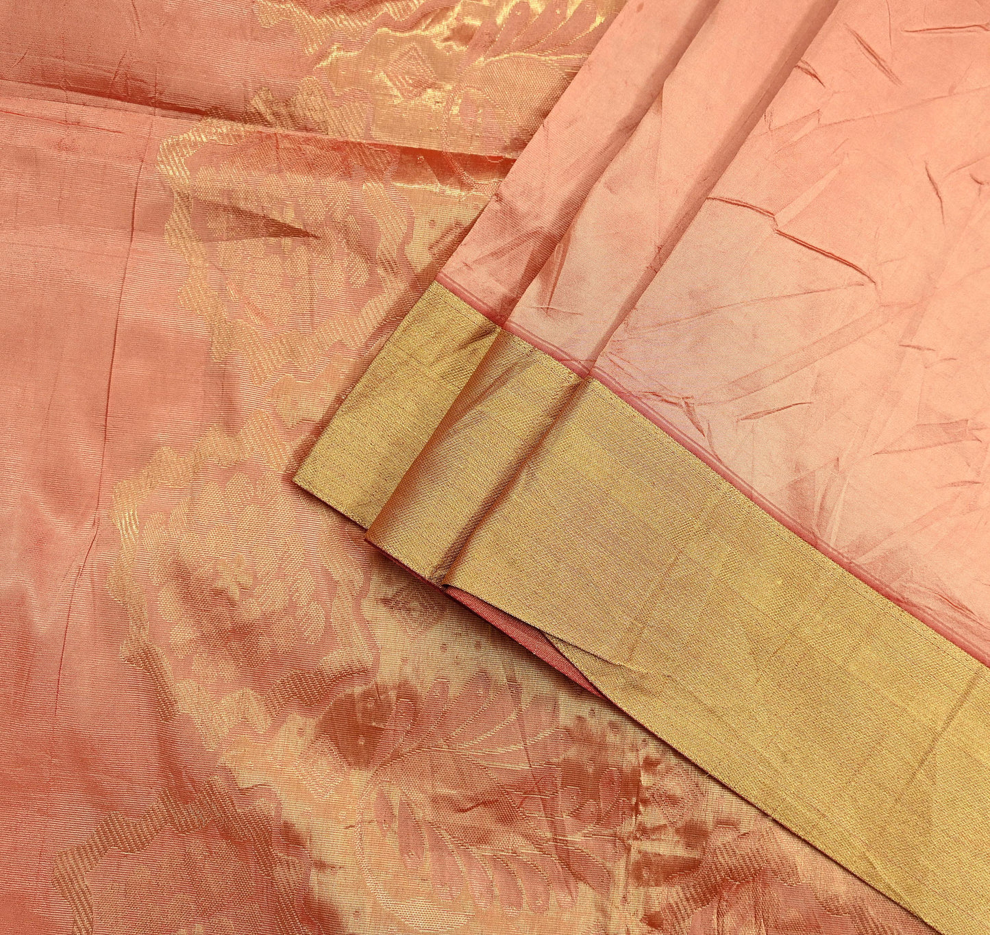 Indian Vintage Sari Peach Blend Silk Woven Kanjivaram Saree Zari 5Yd Ethnic Craft Fabric Dress making For Crafting Quilting