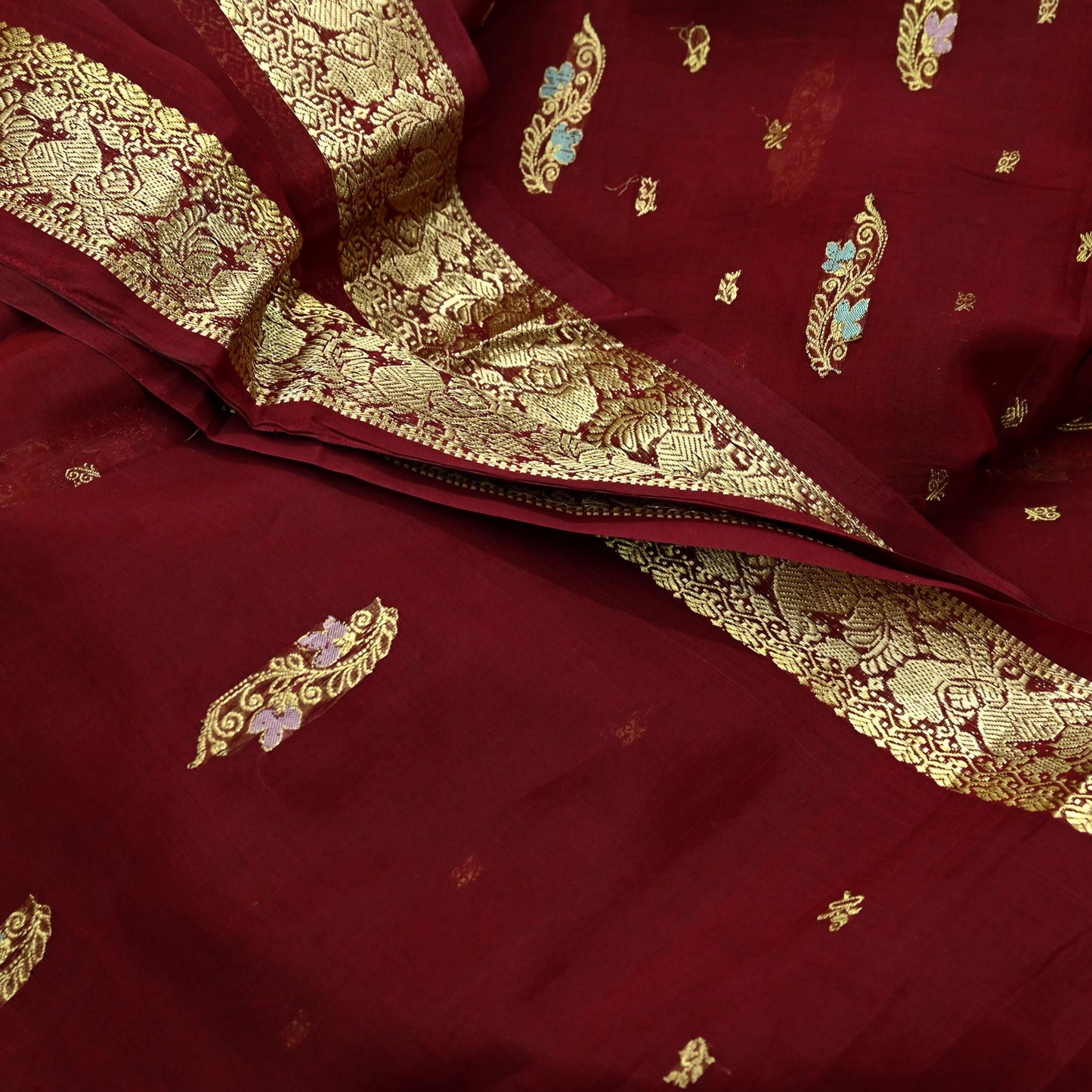 Indian Vintage Heavy Sari Maroon Kanjivaram Sarees 100% Pure Silk Zari 5Yd Floral Crafting Dress making For Crafting Quilting Upcycle