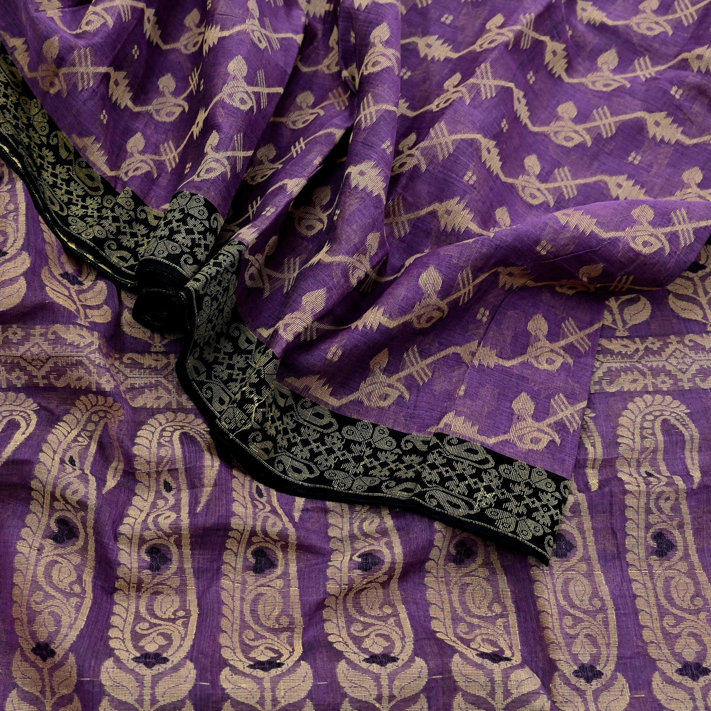 Indian Vintage Sari Purple Pure Cotton Hand Woven Sarees Craft Fabric 5yd Ethnic Crafting Quilting Dress Making Quilting With Blouse Fabric