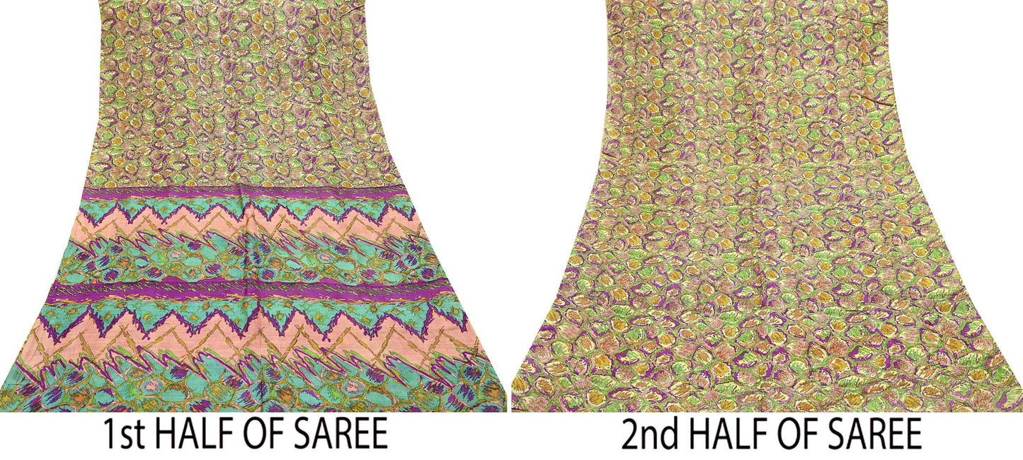 Indian Vintage Multi Saree 100% Pure Silk Printed Sari Craft Fabric 5yd Sewing Dress Making Soft Floral Crafting Quilting Upcycle