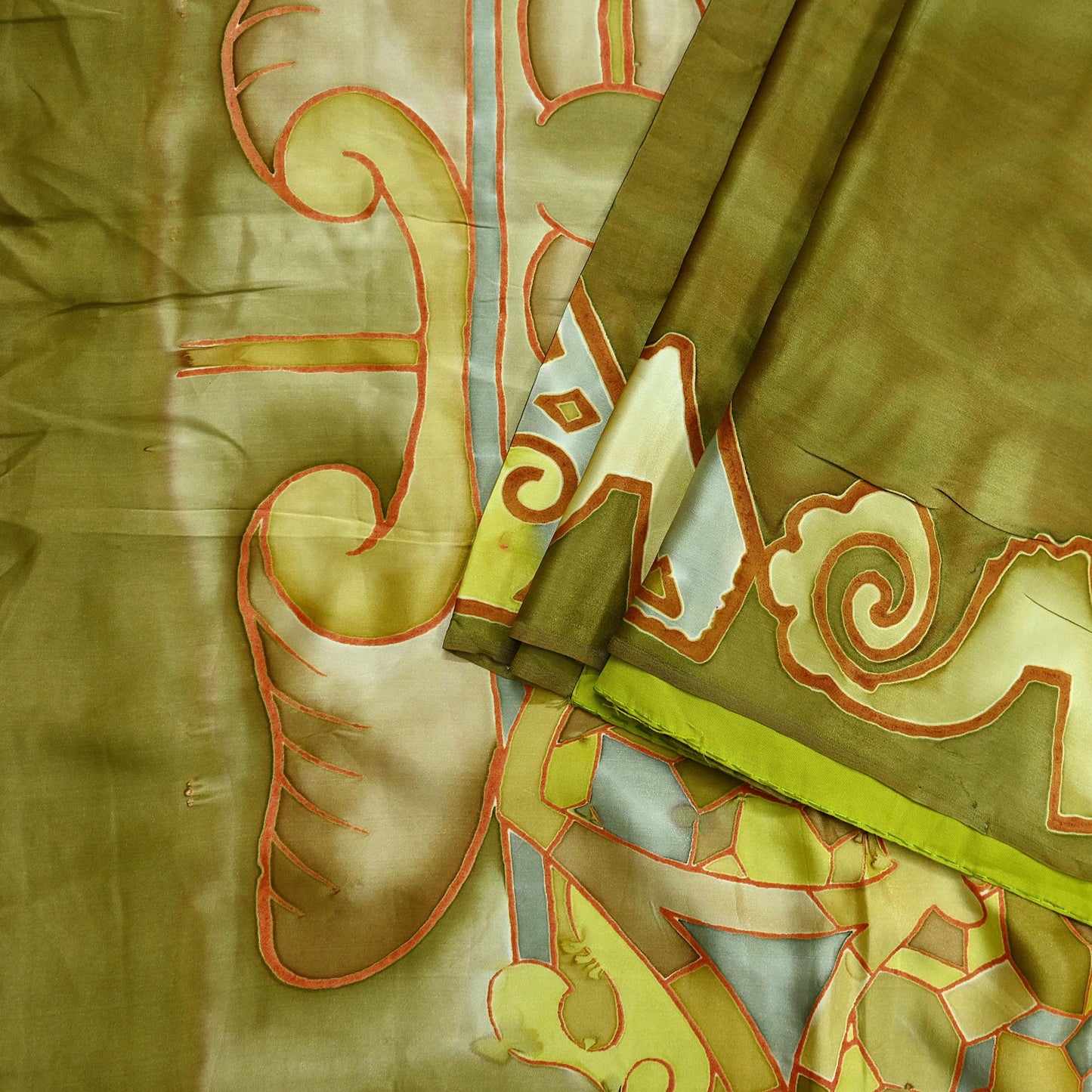 Indian Vintage Green Saree Pure Satin Silk Premium Printed Sari Craft Fabric 5yd Sewing Abstract Soft Dress Making For Crafting Quilting