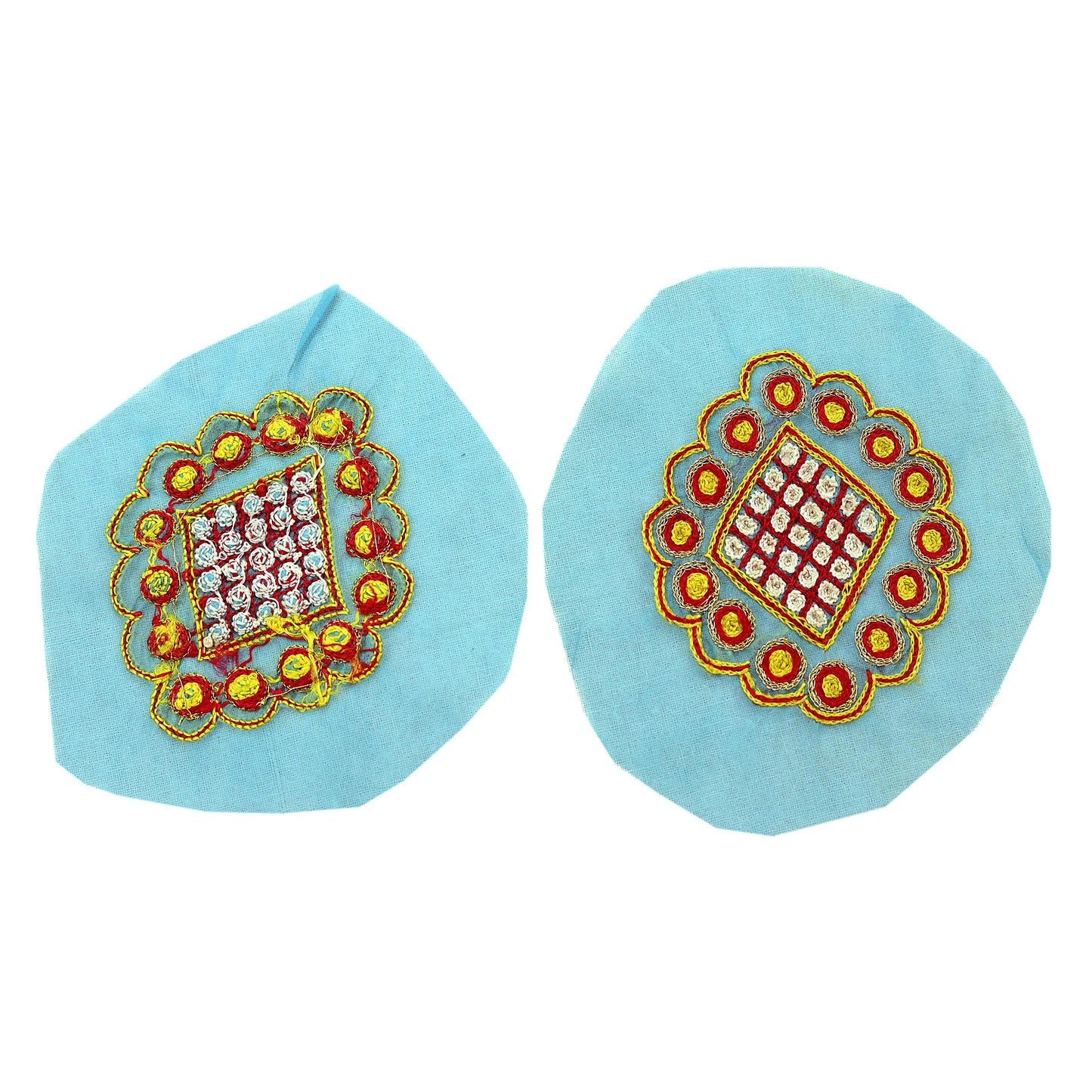 Indian Vintage 3 Pcs Rare Appliques Blue Georgette Applique VERY OLD ANTIQUE Vintage Embroidered Snippets Remnants Craft Journals