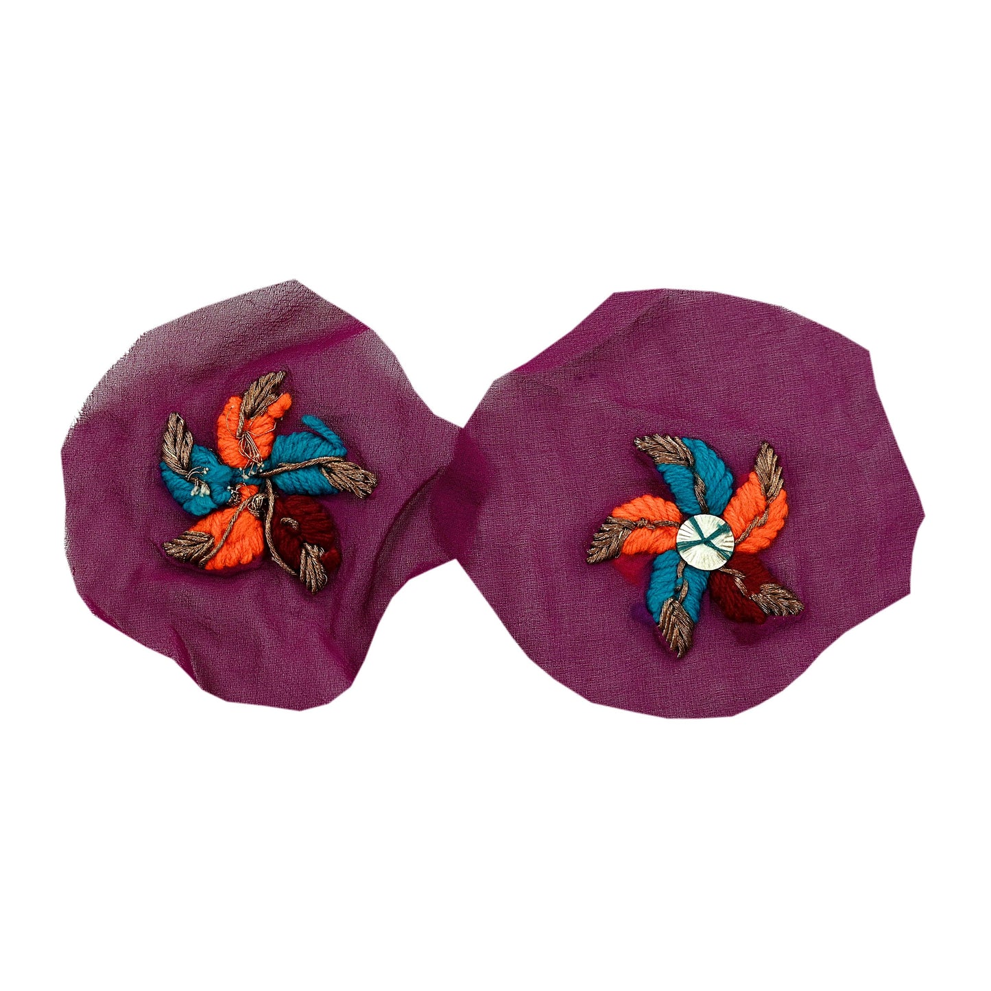 Indian Vintage 7 Pcs Rare Appliques Maroon Georgette Applique VERY OLD ANTIQUE Vintage Embroidered Snippets Remnants Craft Journals